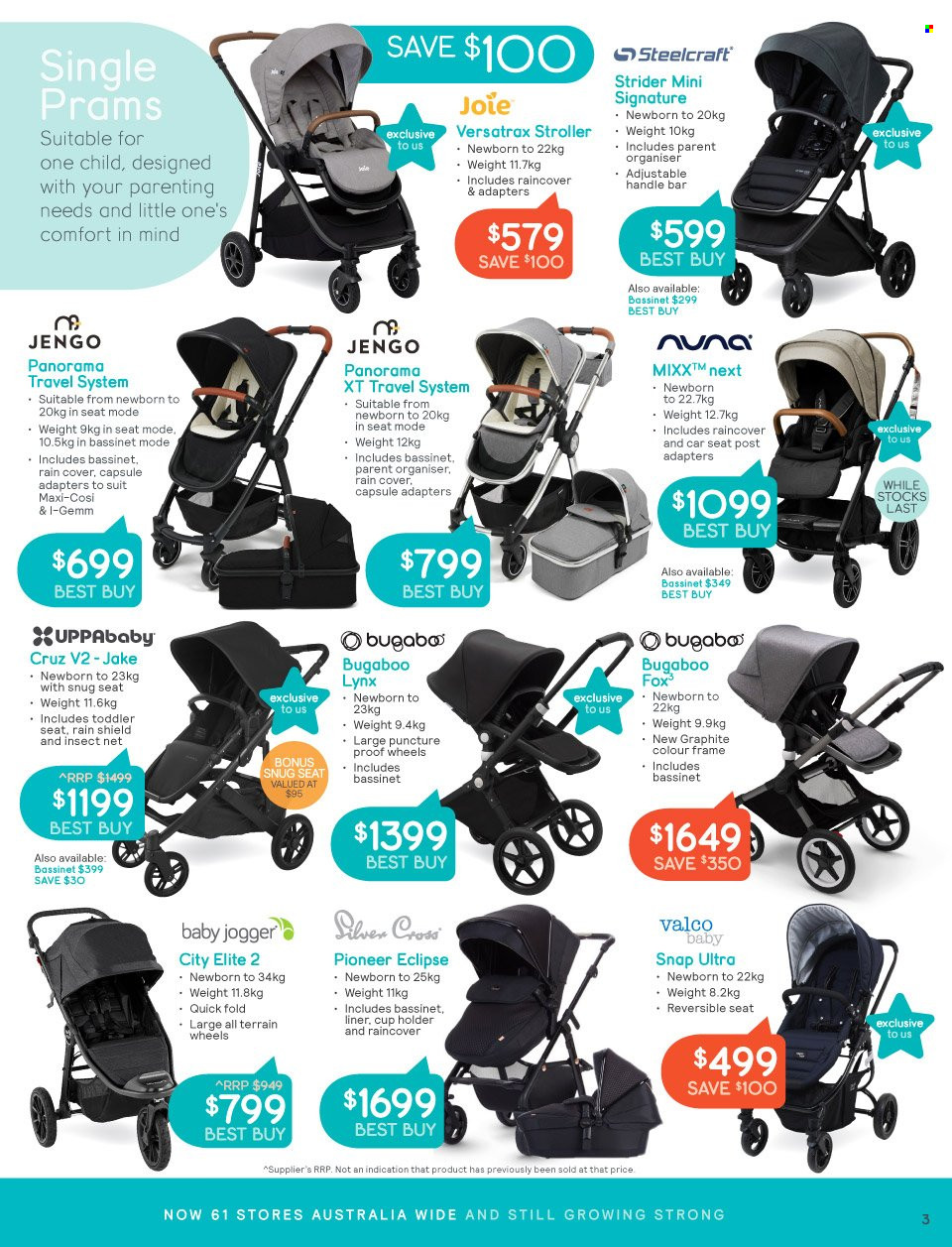 thumbnail - Baby Bunting Catalogue - 10 Nov 2021 - 5 Dec 2021 - Sales products - Snug, baby stroller, Steelcraft, Bugaboo, Joie, Maxi-Cosi, baby car seat. Page 3.