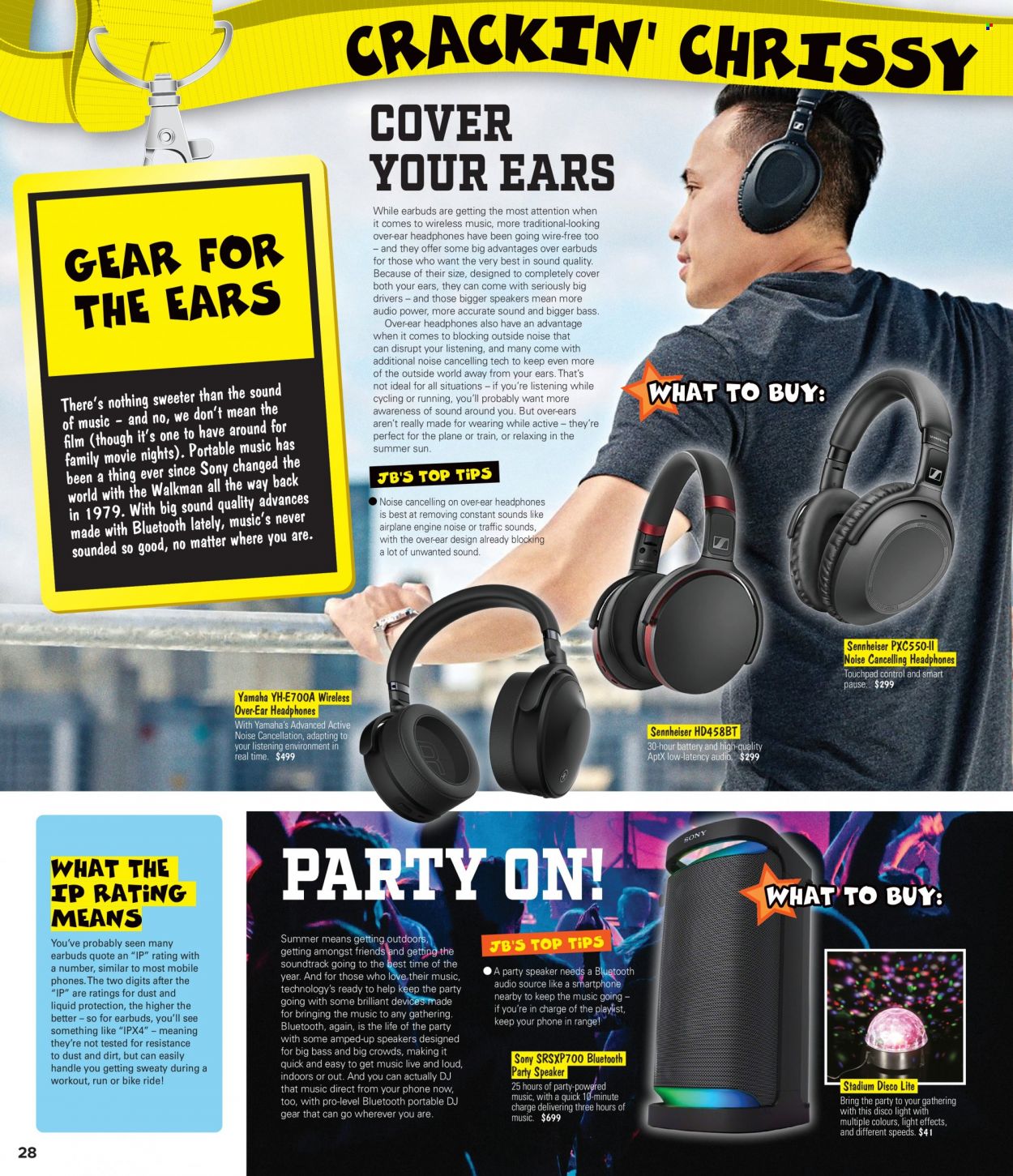 thumbnail - JB Hi-Fi Catalogue - 11 Nov 2021 - 24 Dec 2021 - Sales products - Sony, battery, speaker, headphones, Sennheiser, earbuds, train. Page 28.