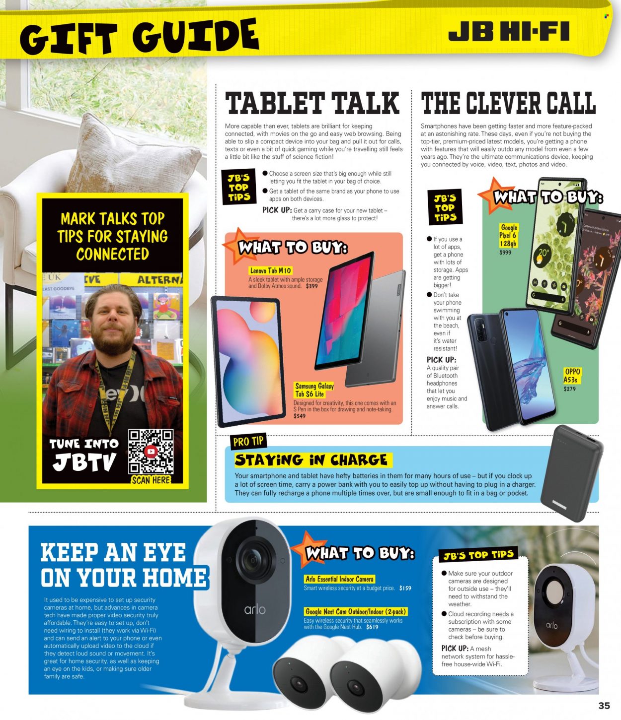 thumbnail - JB Hi-Fi Catalogue - 11 Nov 2021 - 24 Dec 2021 - Sales products - Lenovo, Samsung Galaxy, Samsung Galaxy Tab, clock, Hefty, battery, Samsung, Oppo, power bank, camera, headphones. Page 35.