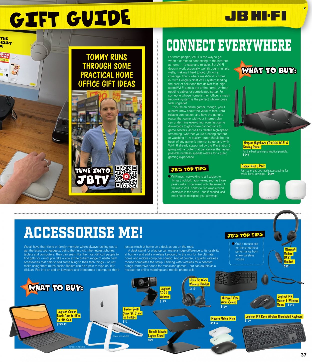 thumbnail - JB Hi-Fi Catalogue - 11 Nov 2021 - 24 Dec 2021 - Sales products - webcam, router, phone, cell phone, laptop, computer, Logitech, mouse, Netgear, keyboard, mouse pad, PlayStation, PlayStation 5, radio, headset. Page 37.