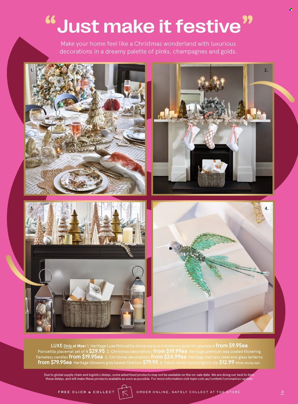 thumbnail - Myer Catalogue - 16 Nov 2021 - 3 Dec 2021 - Sales products - Palette, basket, dinnerware set, glassware set, candle, placemat. Page 3.