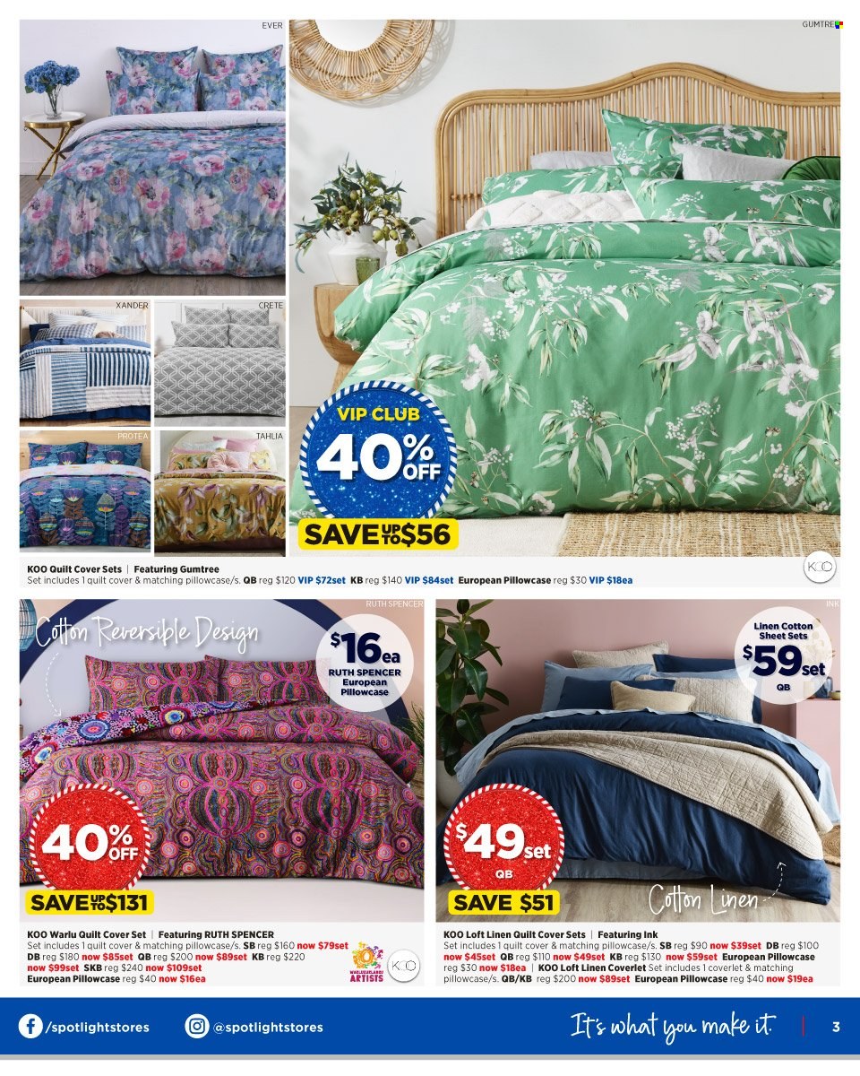 thumbnail - Spotlight Catalogue - 17 Nov 2021 - 5 Dec 2021 - Sales products - linens, pillowcase, quilt, quilt cover set. Page 3.