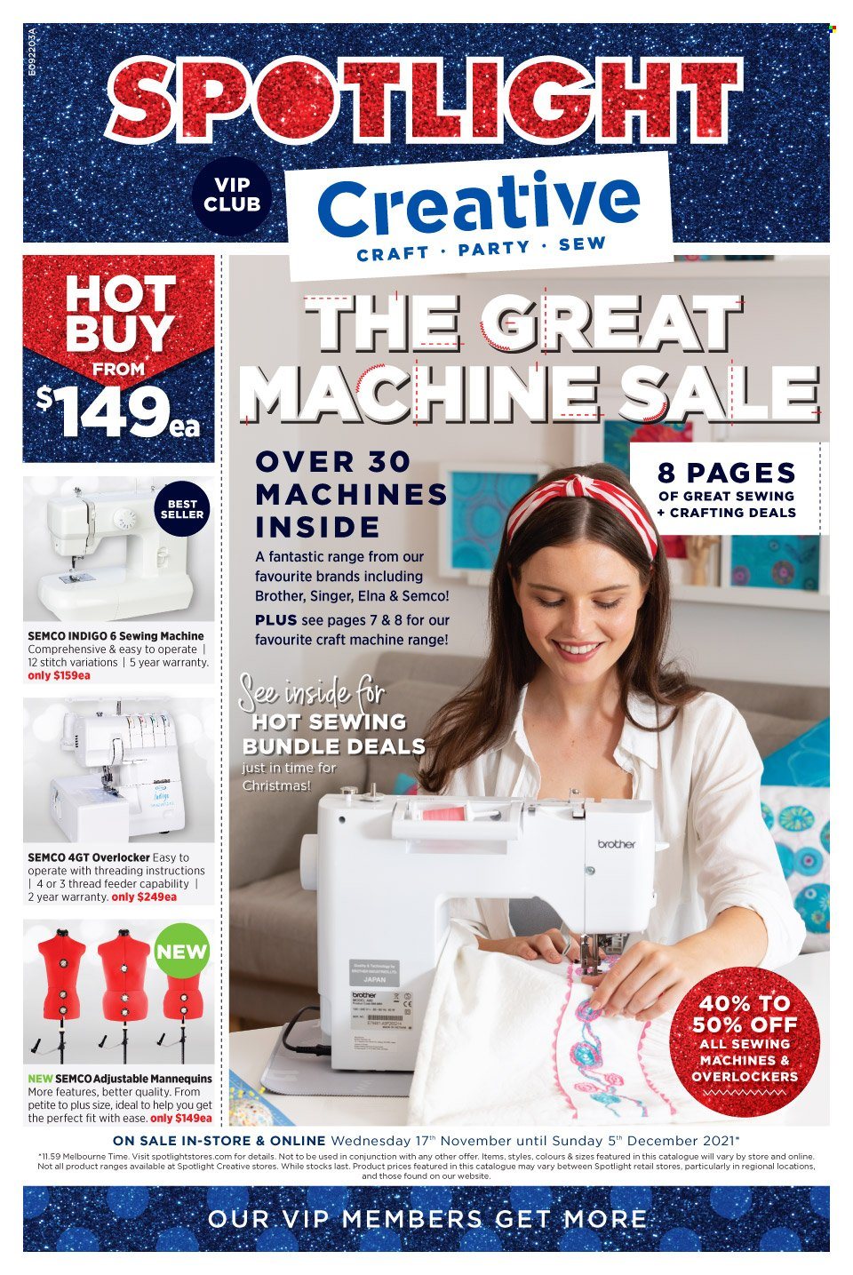 Spotlight Catalogue - 17 Nov 2021 - 5 Dec 2021 - Sales products - Brother, sewing machine. Page 1.