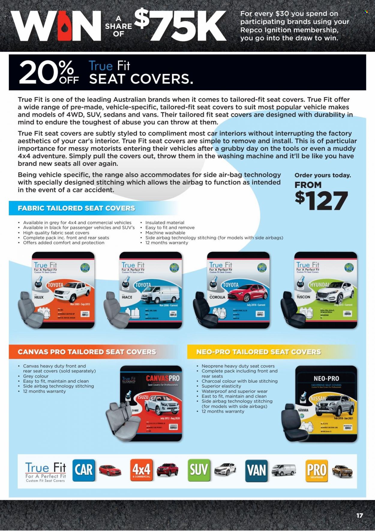 thumbnail - Repco Catalogue - 17 Nov 2021 - 30 Nov 2021 - Sales products - Vans, bag, vehicle, car seat cover. Page 17.
