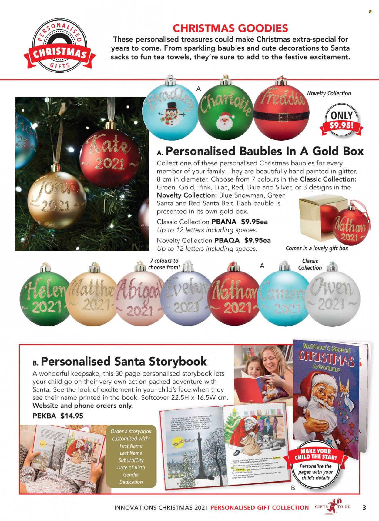 thumbnail - Innovations Catalogue - Sales products - glitter, gift box, bauble, book, tea towels, towel, belt. Page 3.
