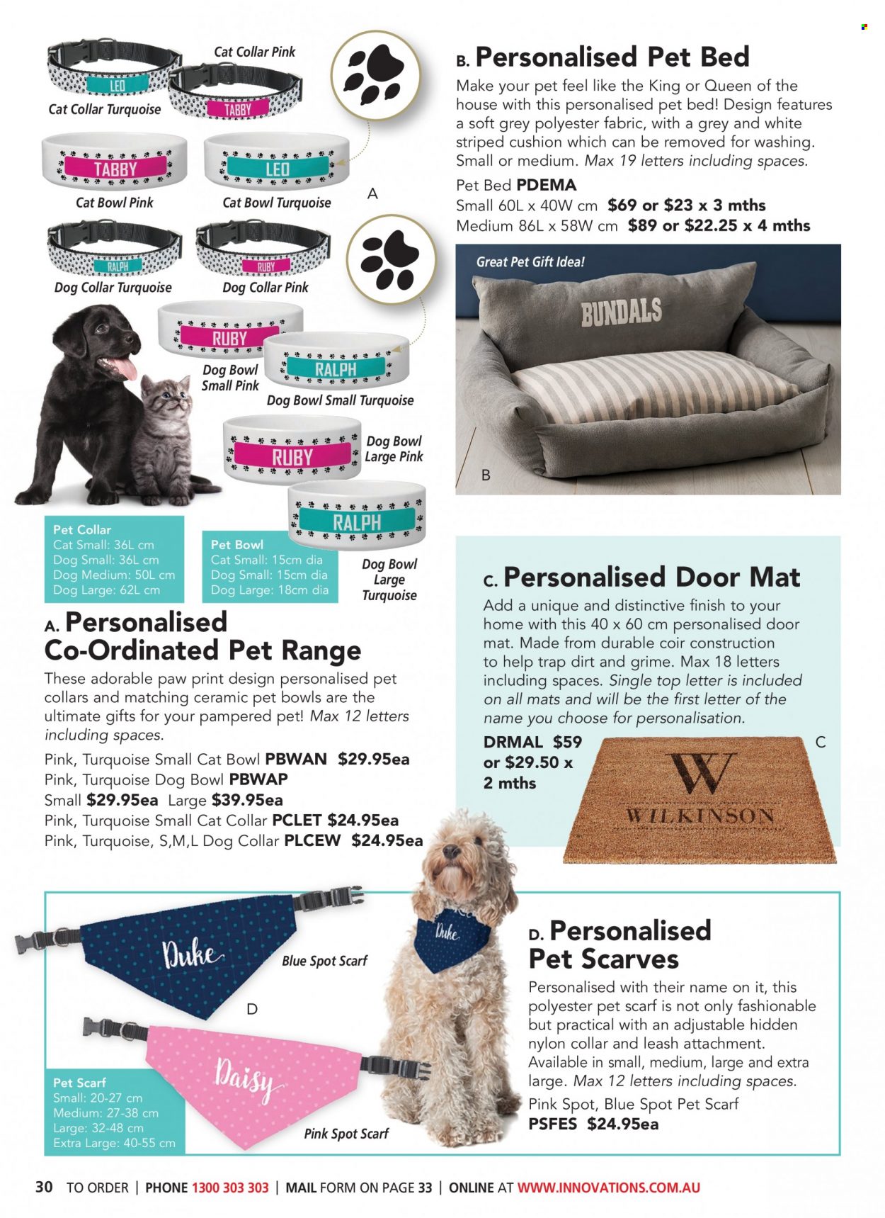 thumbnail - Innovations Catalogue - Sales products - bowl, cushion, pet bed, dog collar, dog food bowl, cat food bowl, scarf. Page 30.