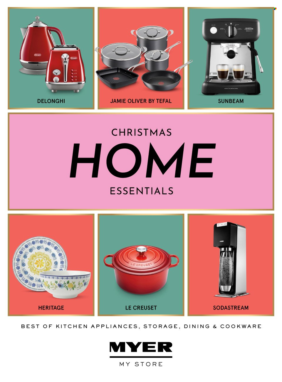 thumbnail - Myer Catalogue - Sales products - Tefal, cookware set, SodaStream, Sunbeam, De'Longhi. Page 1.