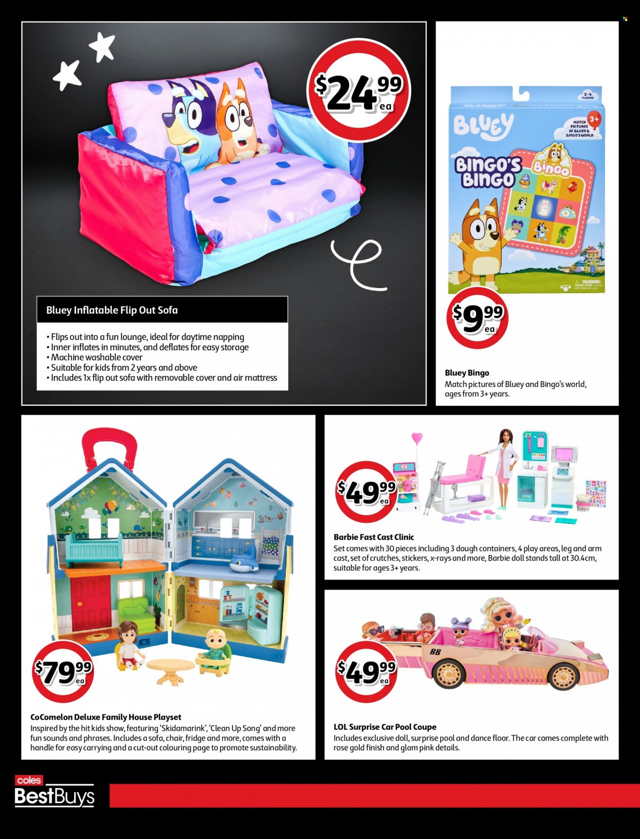 thumbnail - Coles Catalogue - 26 Nov 2021 - 2 Dec 2021 - Sales products - Bingo, wine, Barbie, sticker, pool. Page 2.