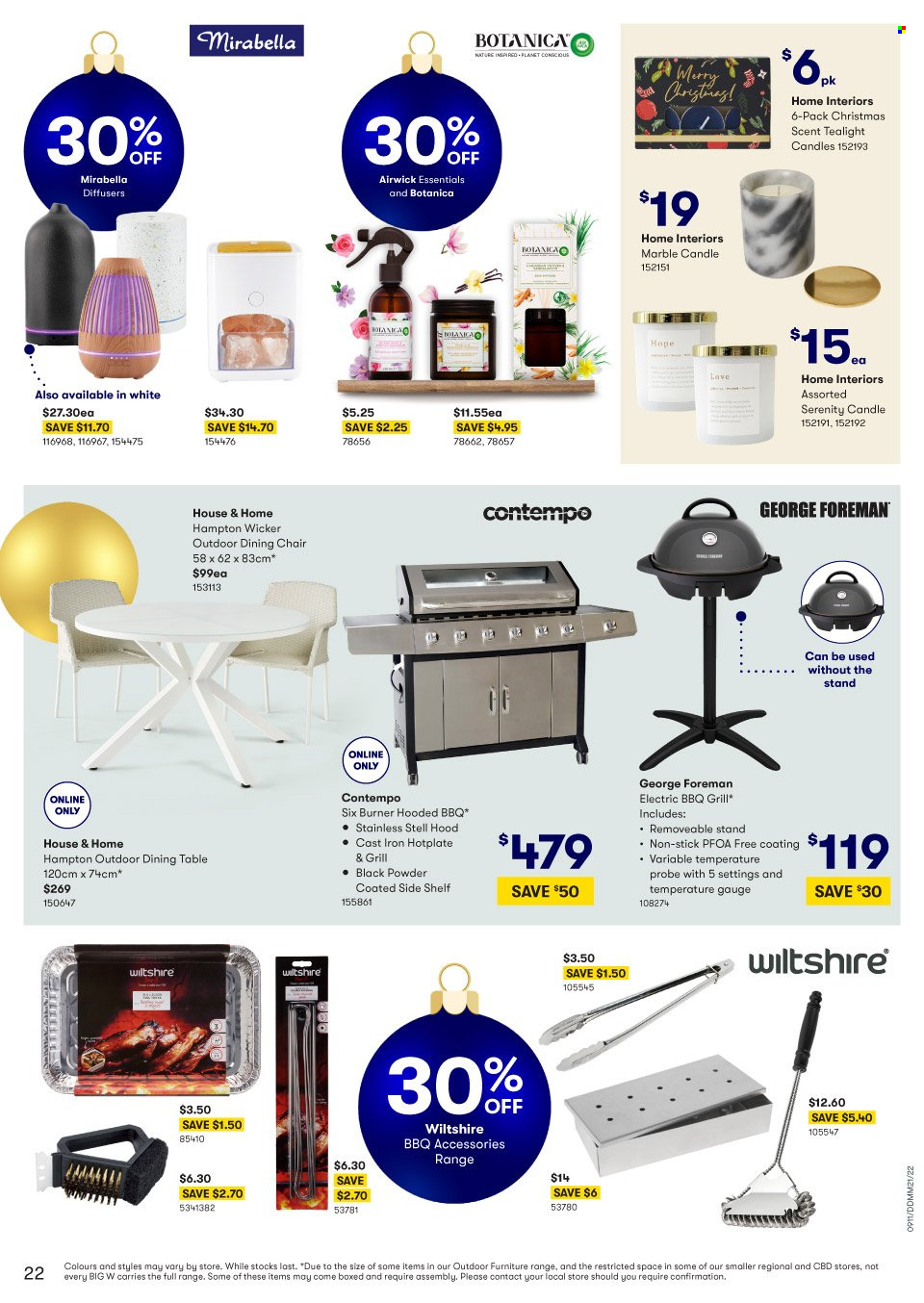 thumbnail - BIG W Catalogue - Sales products - candle, diffuser, Air Wick, tealight, chair pad, outdoor furniture, table, chair. Page 22.