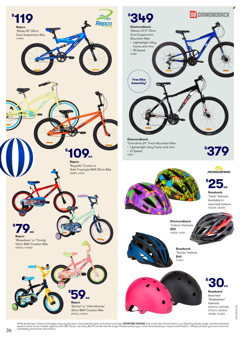 thumbnail - BIG W Catalogue - Sales products - helmet, mountain bike, cruiser. Page 36.