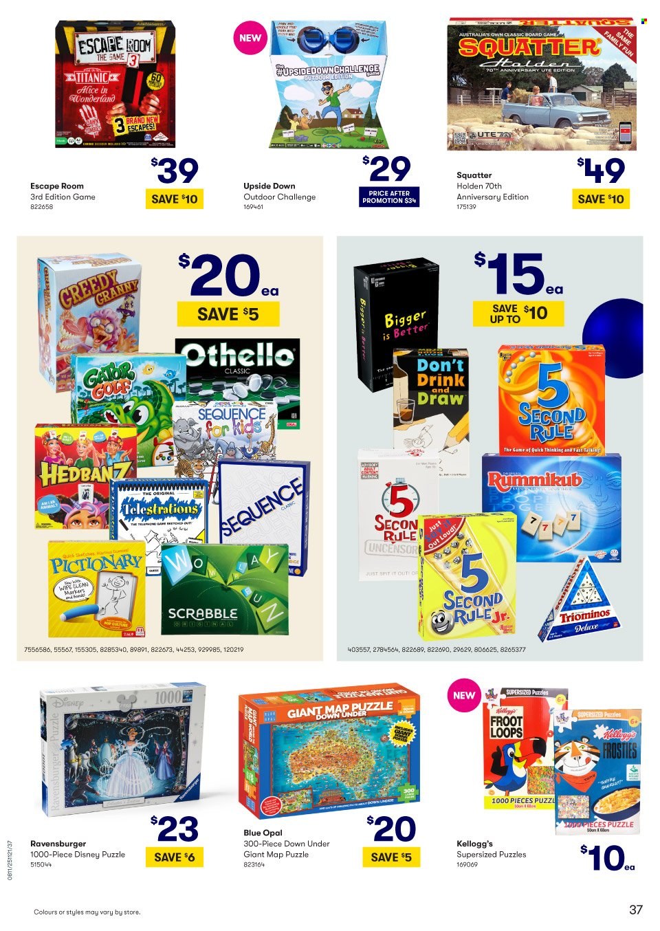 thumbnail - BIG W Catalogue - Sales products - Kellogg's, Disney, puzzle, board game, Ravensburger. Page 37.