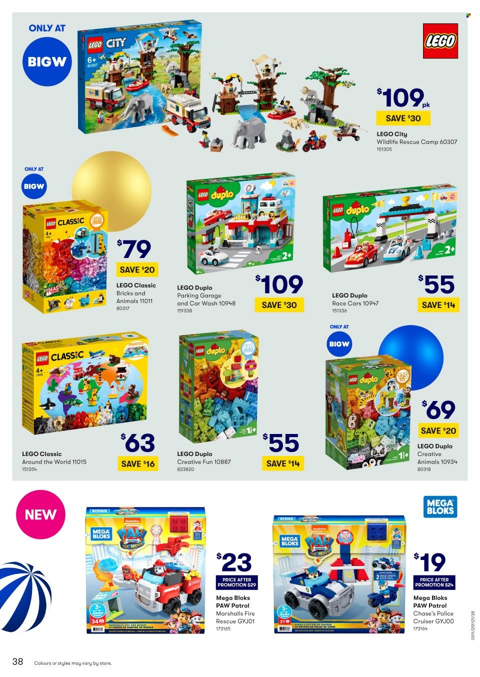 thumbnail - BIG W Catalogue - Sales products - Paw Patrol, LEGO, LEGO City, LEGO Duplo, Mega Bloks, LEGO Classic, cruiser. Page 38.
