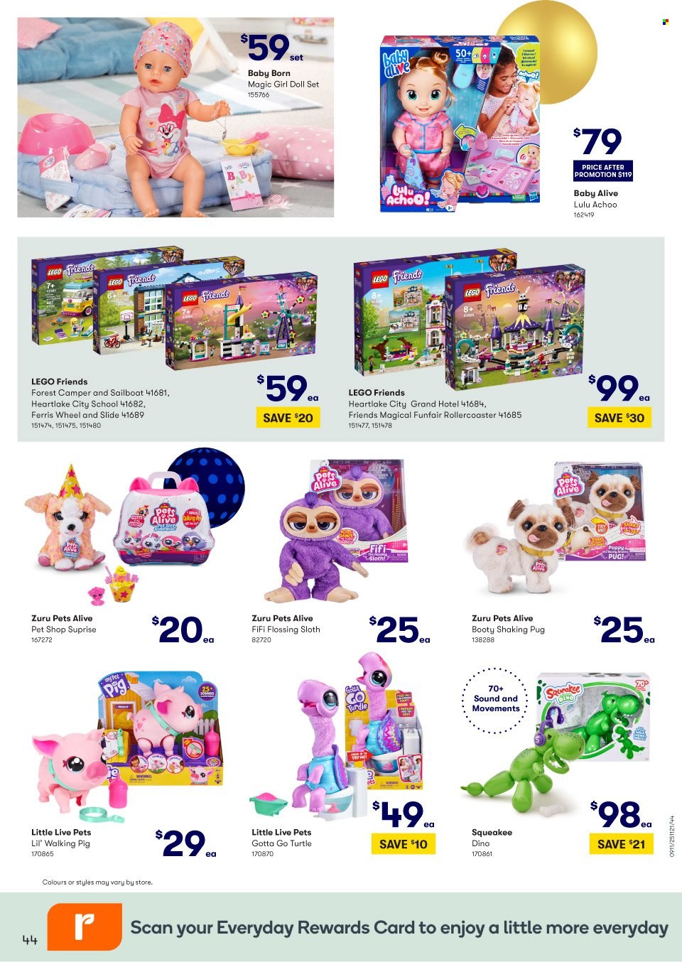 thumbnail - BIG W Catalogue - Sales products - pot, Baby Born, doll, LEGO, LEGO Friends, Little Live Pets, Zuru. Page 44.