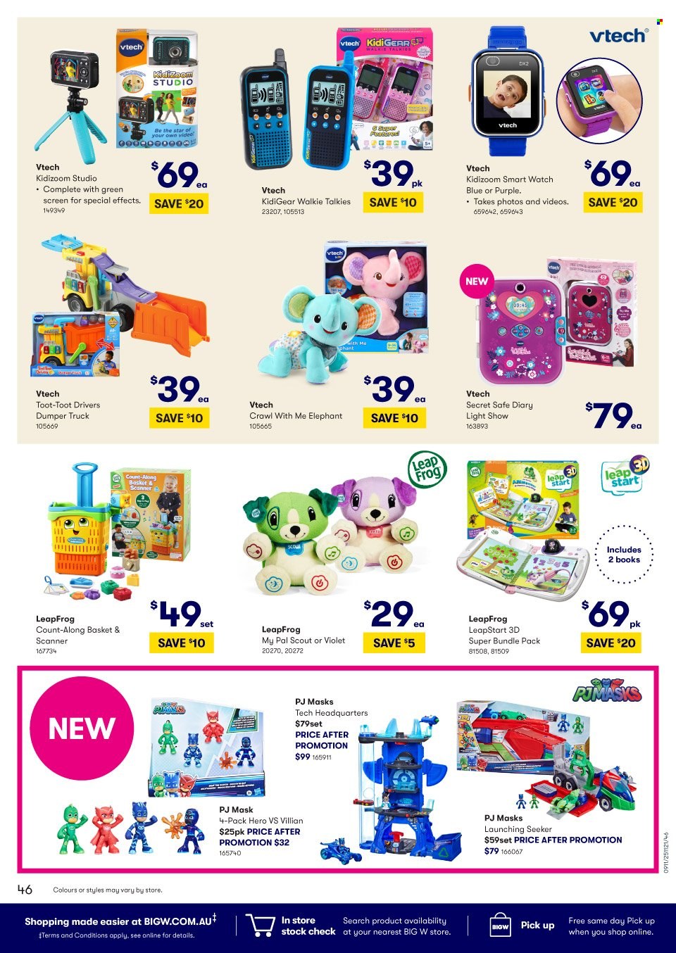 thumbnail - BIG W Catalogue - Sales products - basket, diary, book, smart watch, scanner, LeapFrog, Vtech. Page 46.