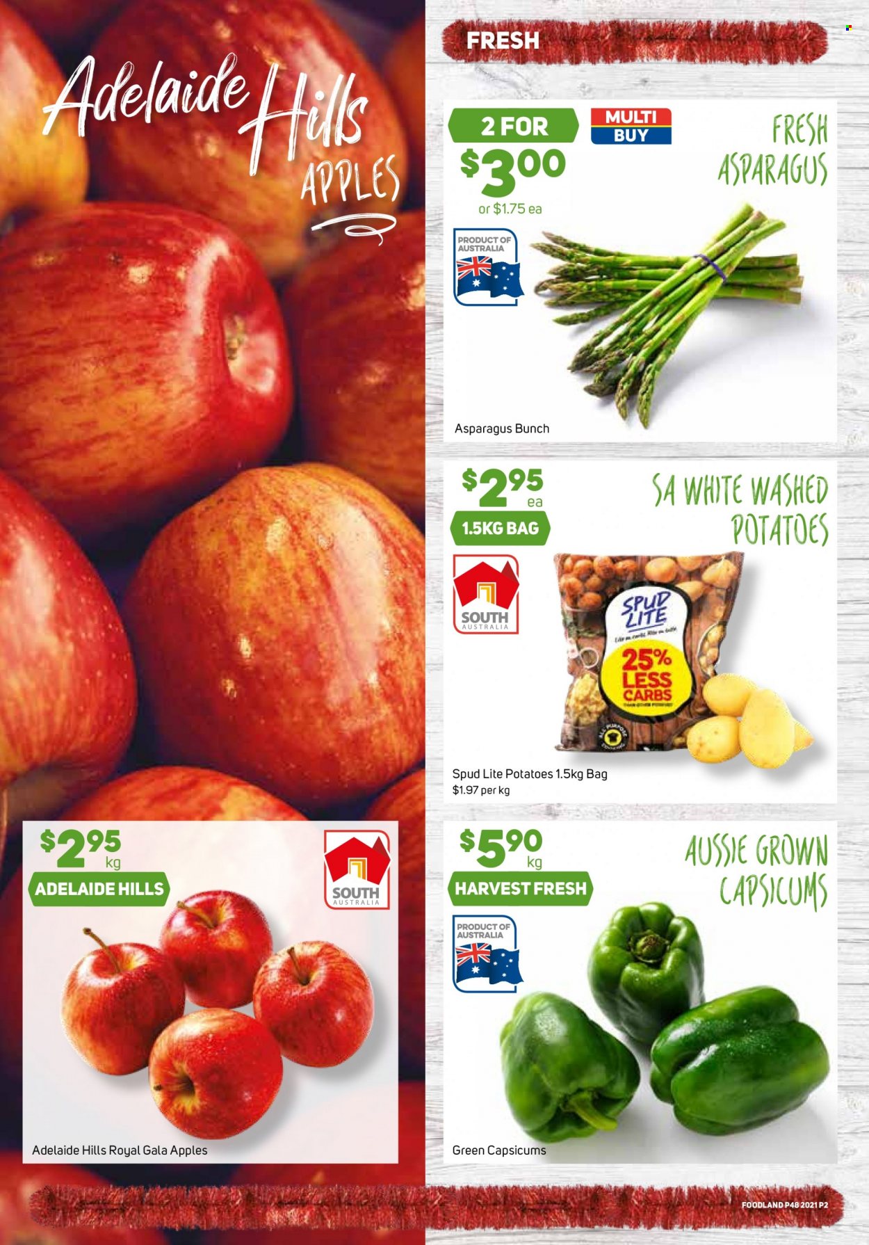 thumbnail - Foodland Catalogue - 24 Nov 2021 - 30 Nov 2021 - Sales products - asparagus, potatoes, capsicum, Gala, apples, Hill's. Page 2.