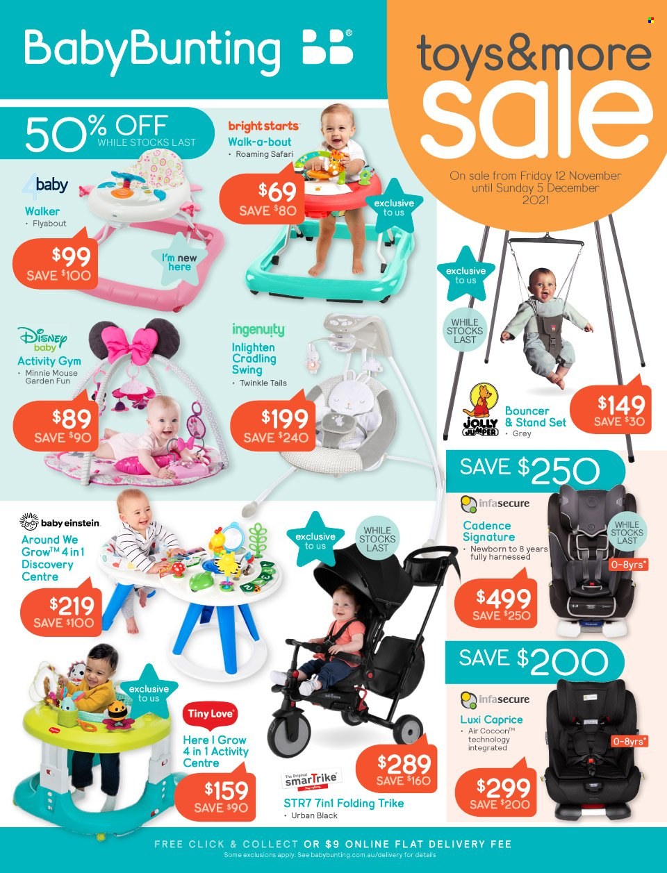 thumbnail - Baby Bunting Catalogue - 12 Nov 2021 - 5 Dec 2021 - Sales products - Minnie Mouse, sweater, toys, Tiny Love, Ingenuity, Baby Einstein. Page 1.