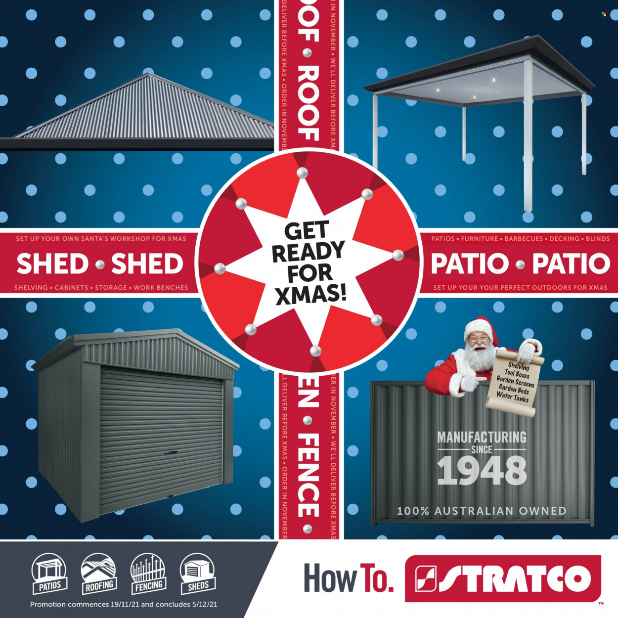 thumbnail - Stratco Catalogue - 19 Nov 2021 - 5 Dec 2021 - Sales products - decking, blinds, tank, shed. Page 1.
