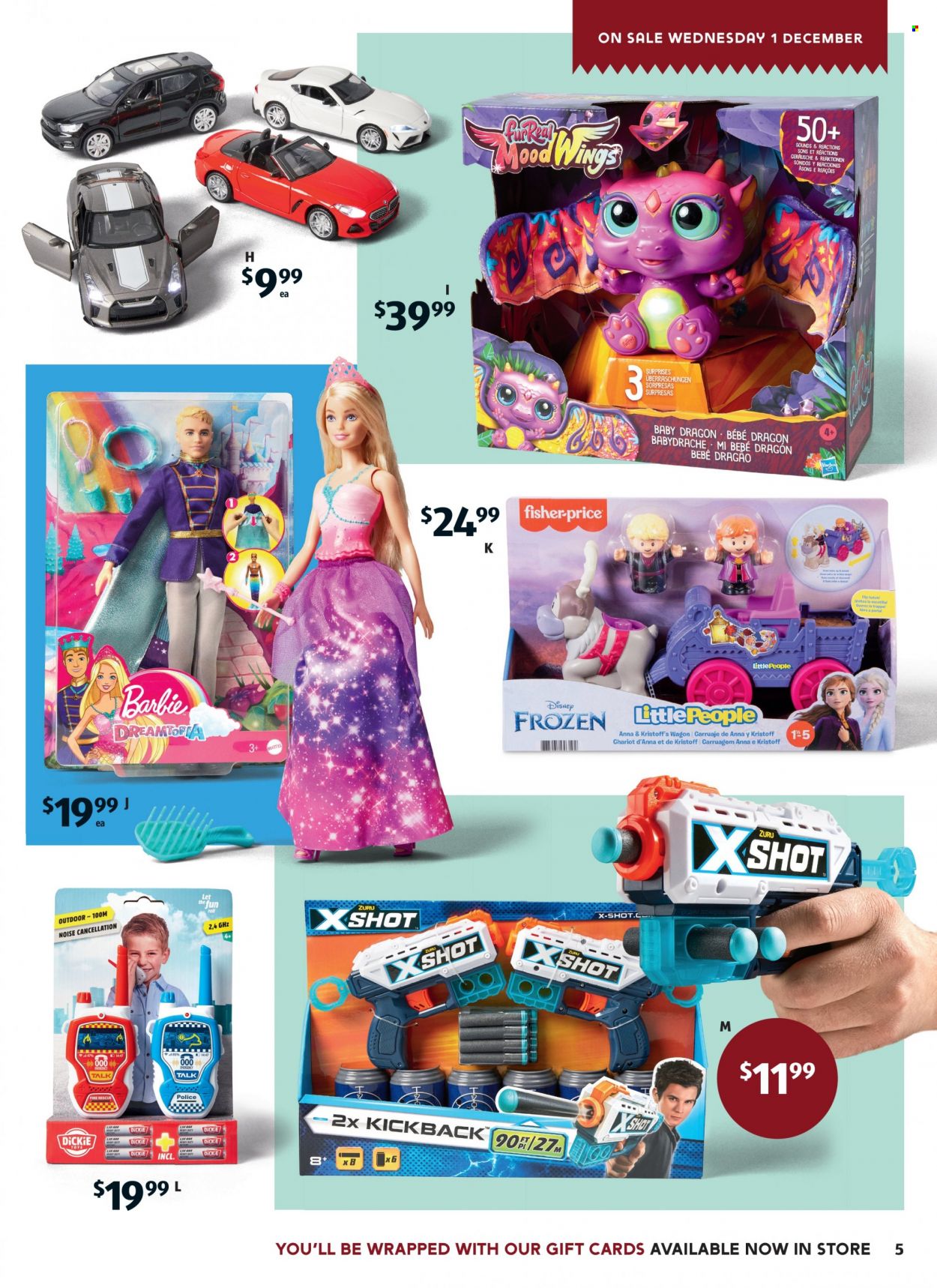thumbnail - ALDI Catalogue - 1 Dec 2021 - 7 Dec 2021 - Sales products - Disney, Barbie, Mattel, wagon, toys, Fisher-Price, Zuru, Dickie Toys. Page 5.