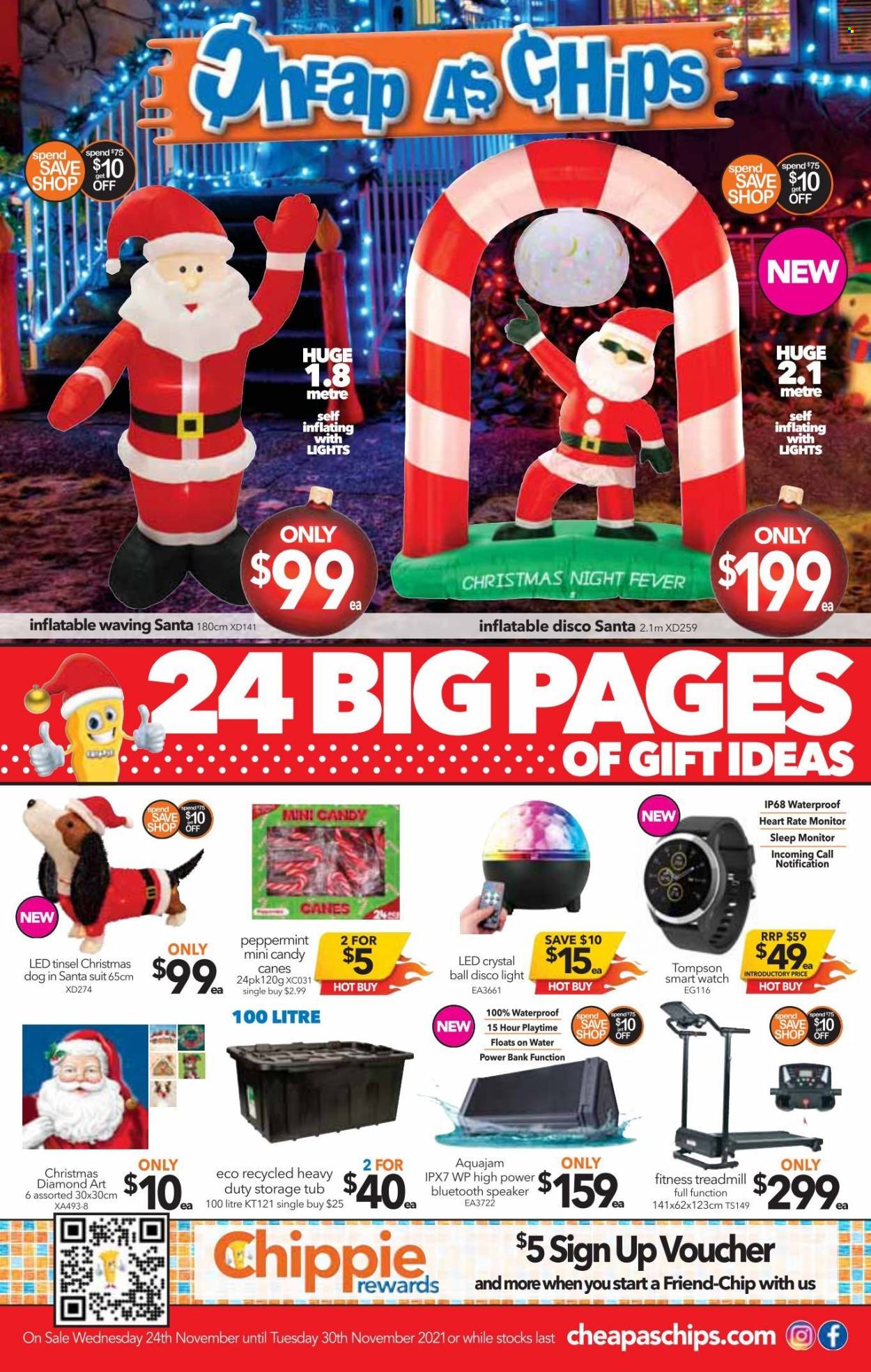 thumbnail - Cheap as Chips Catalogue - 24 Nov 2021 - 30 Nov 2021 - Sales products - Santa, speaker, bluetooth speaker. Page 1.