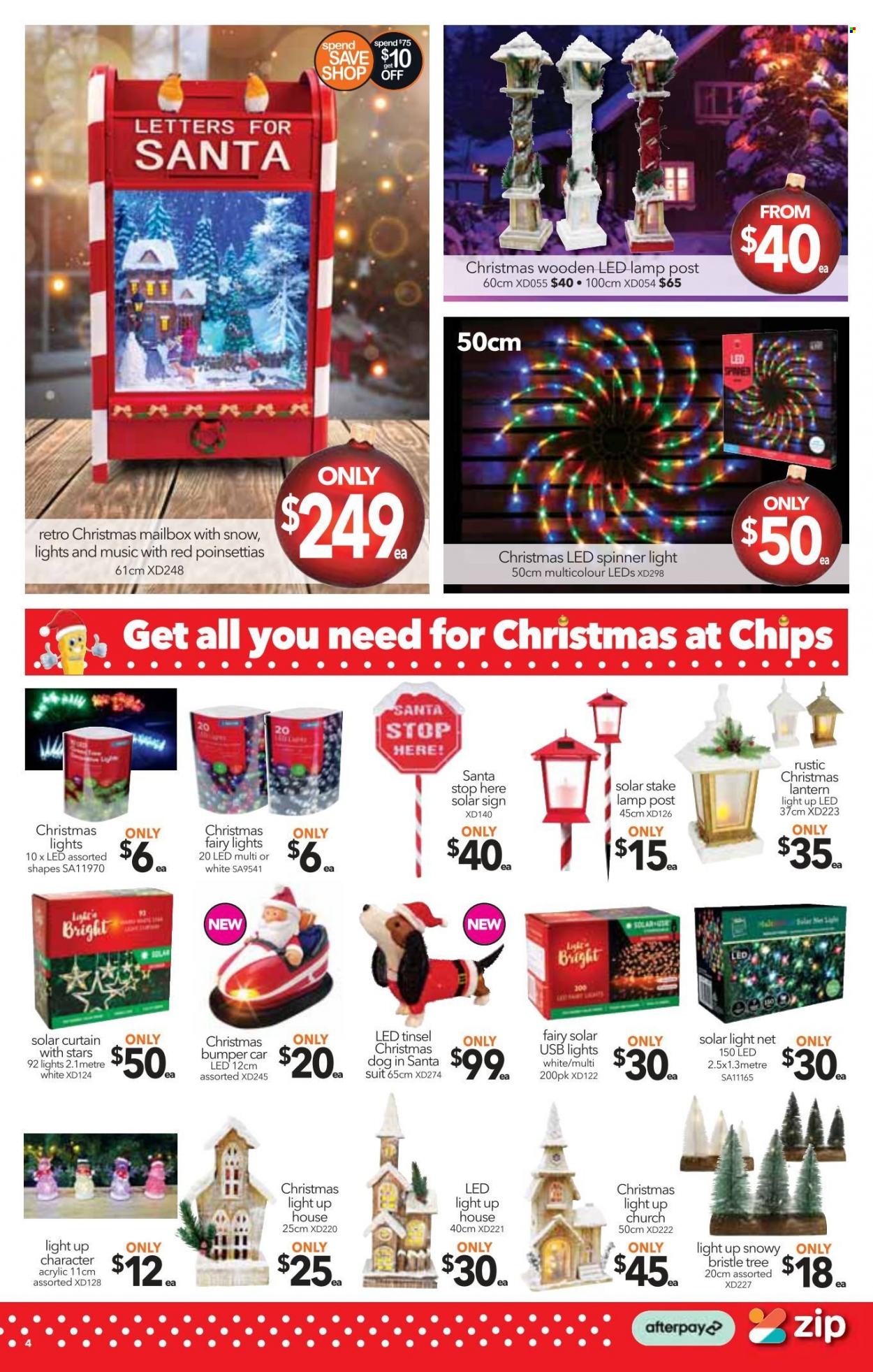 thumbnail - Cheap as Chips Catalogue - 24 Nov 2021 - 30 Nov 2021 - Sales products - lantern, Santa, curtain, lamp, solar light, christmas lights, solar stake, poinsettia. Page 4.