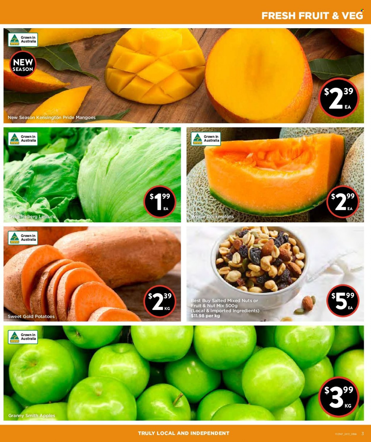 thumbnail - Foodworks Catalogue - 24 Nov 2021 - 30 Nov 2021 - Sales products - potatoes, rockmelon, apples, Granny Smith, mixed nuts, fruit & nut mix, TRULY. Page 3.