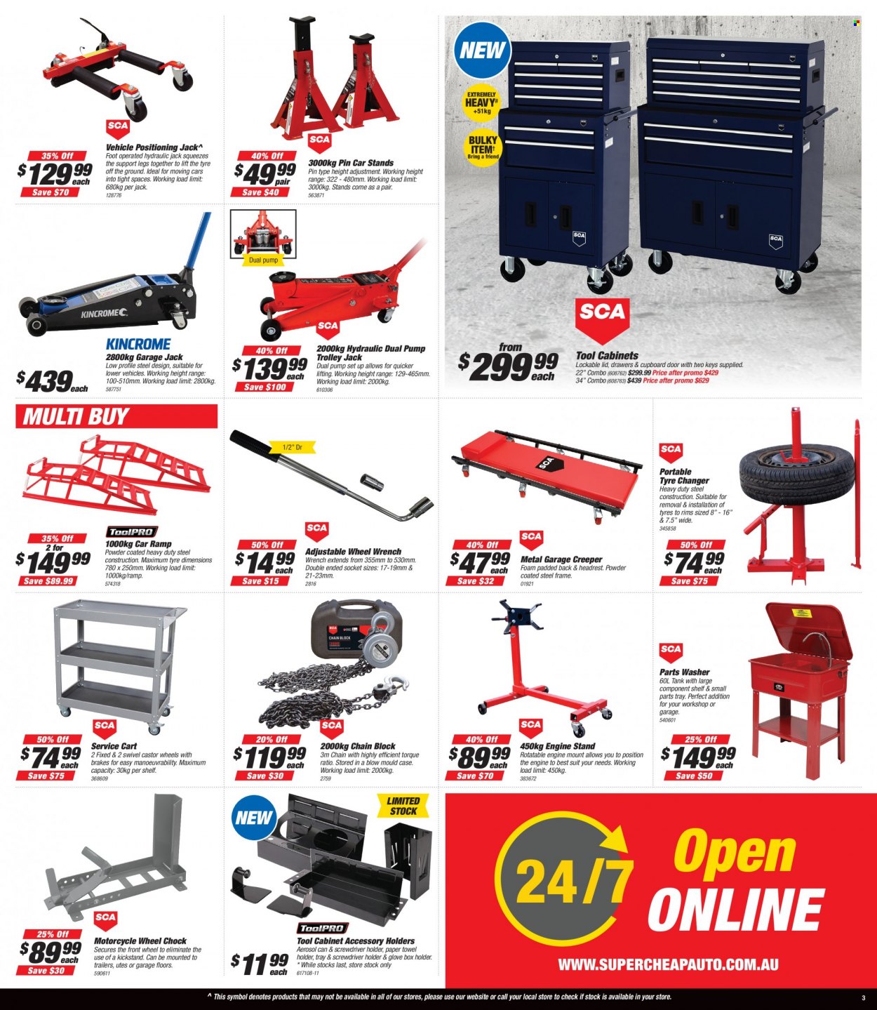 thumbnail - Supercheap Auto Catalogue - 25 Nov 2021 - 5 Dec 2021 - Sales products - trolley, wrench, holder, cabinet, cart, tool cabinets, motorcycle, tyre changer, vehicle positioning jack, tires. Page 3.