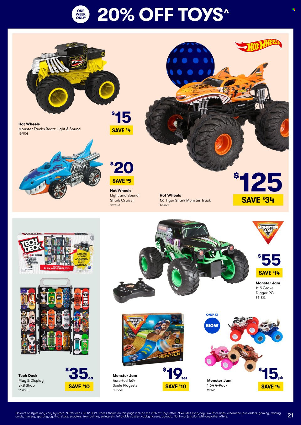 thumbnail - BIG W Catalogue - Sales products - scale, Hot Wheels, trampoline, play set, toys, Monster Trucks, cruiser. Page 21.