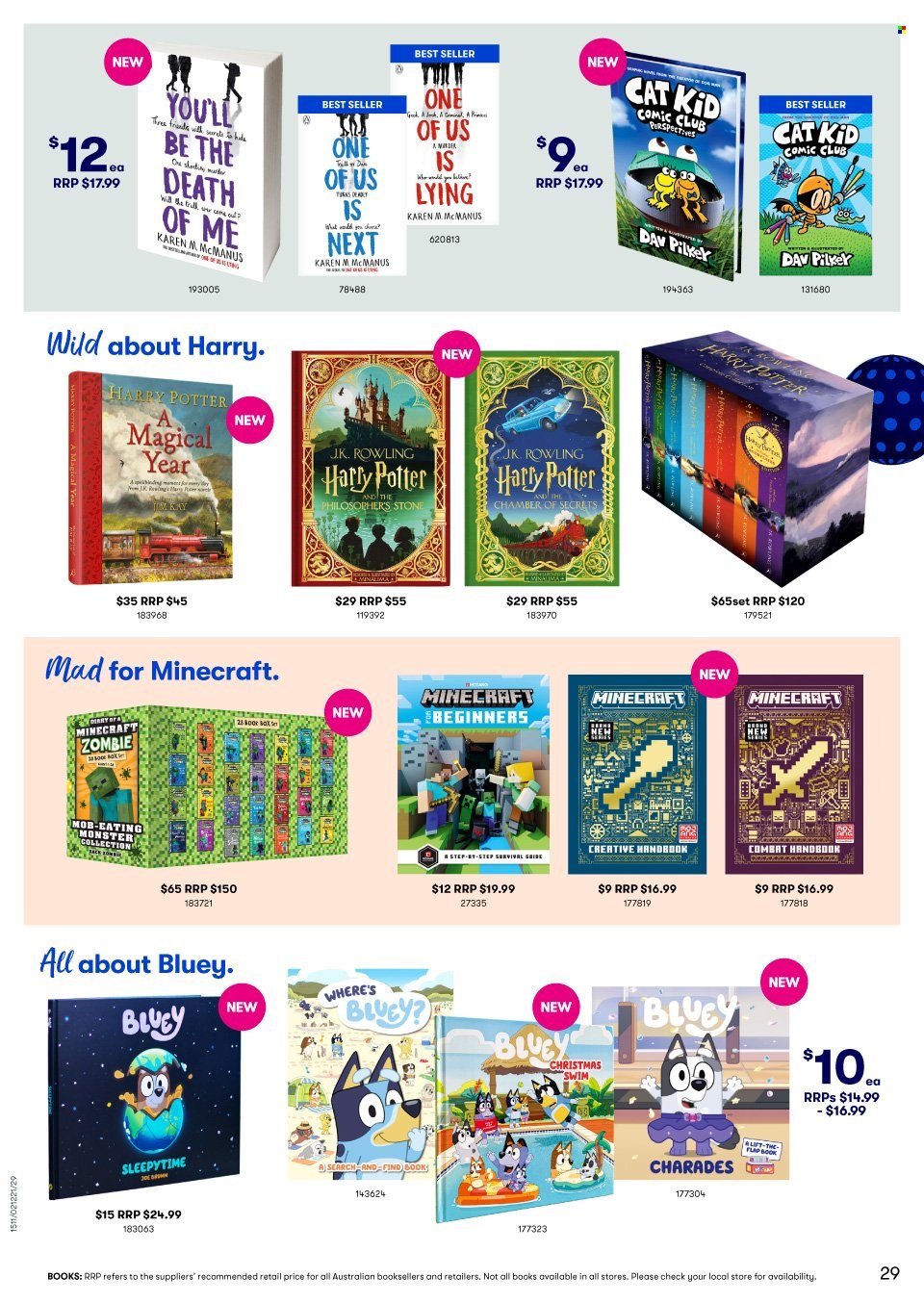 thumbnail - BIG W Catalogue - Sales products - Harry Potter, book, Minecraft, Zombie. Page 29.
