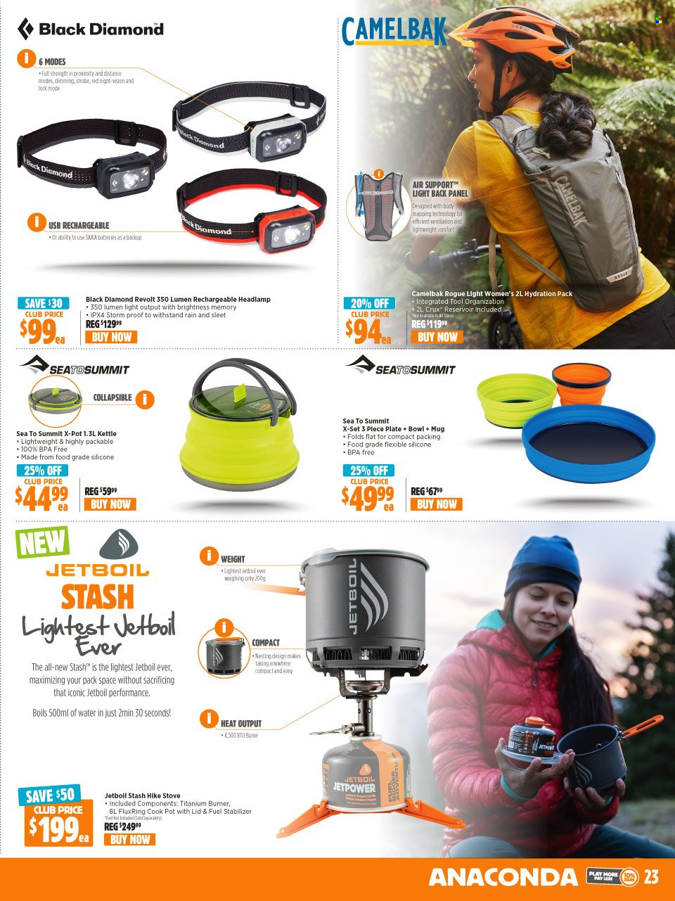 thumbnail - Anaconda Catalogue - 30 Nov 2021 - 24 Dec 2021 - Sales products - mug, plate, pot, bowl, headlamp, stove, fuel stabilizer. Page 23.
