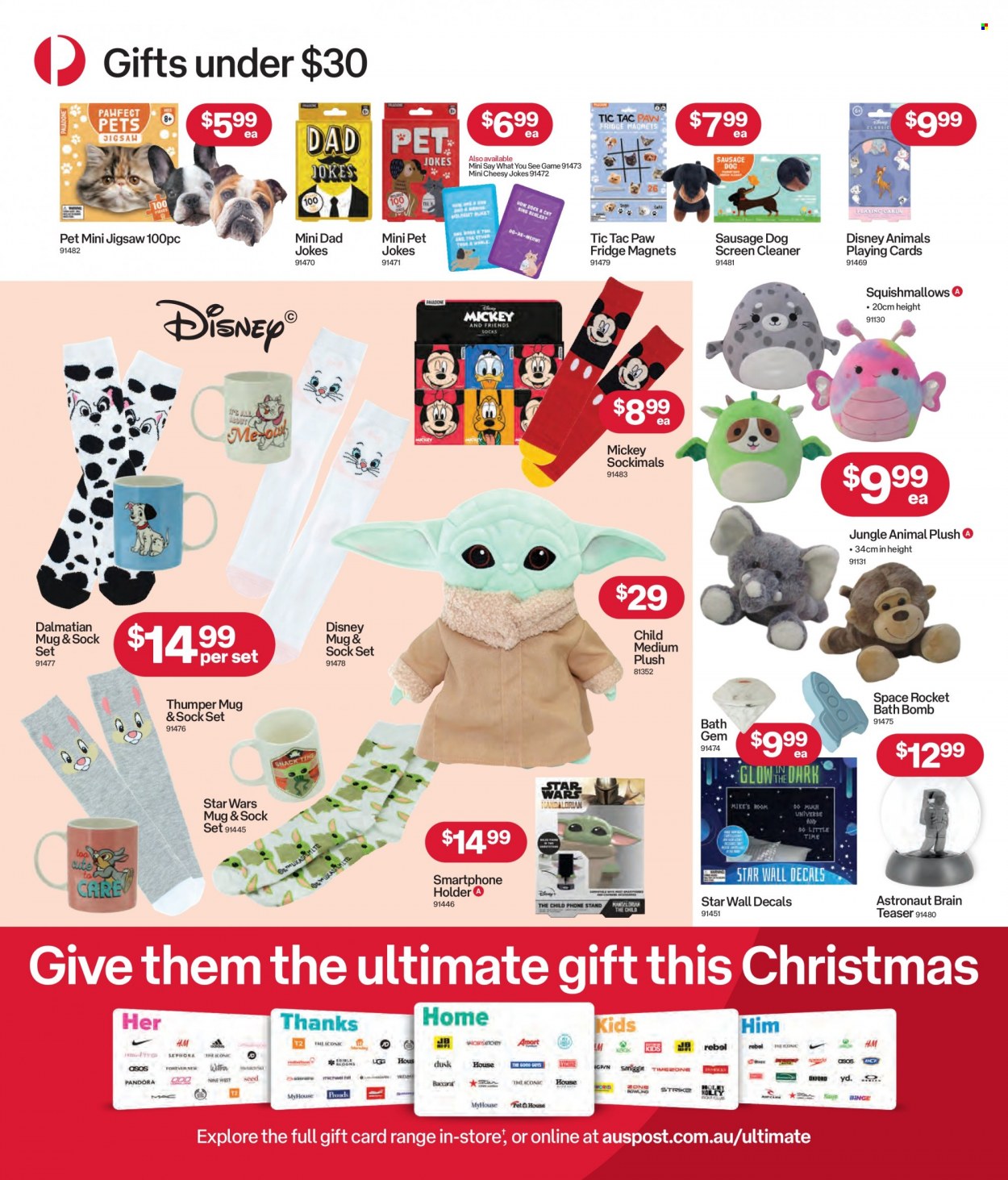 thumbnail - Australia Post Catalogue - 29 Nov 2021 - 24 Dec 2021 - Sales products - Mickey Mouse, holder, Disney, mug, phone, smartphone, rocket, Squishmallows, playing cards. Page 2.