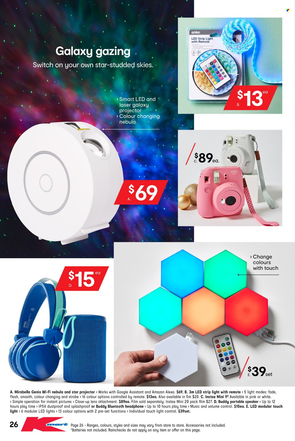 thumbnail - Kmart Catalogue - 2 Dec 2021 - 15 Dec 2021 - Sales products - projector, speaker, headphones, LED light, LED strip, switch. Page 26.