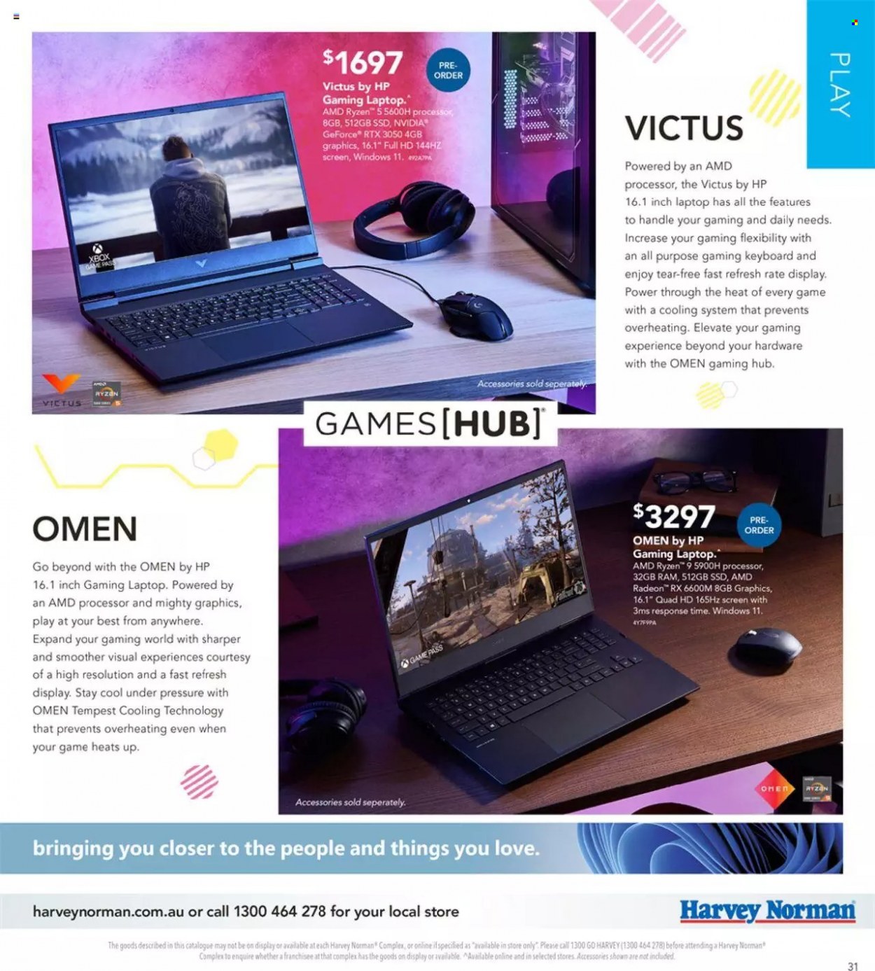 thumbnail - Harvey Norman Catalogue - 2 Dec 2021 - 24 Dec 2021 - Sales products - gaming keyboard, Hewlett Packard, keyboard, laptop, gaming laptop, Radeon, AMD Radeon, Xbox. Page 31.