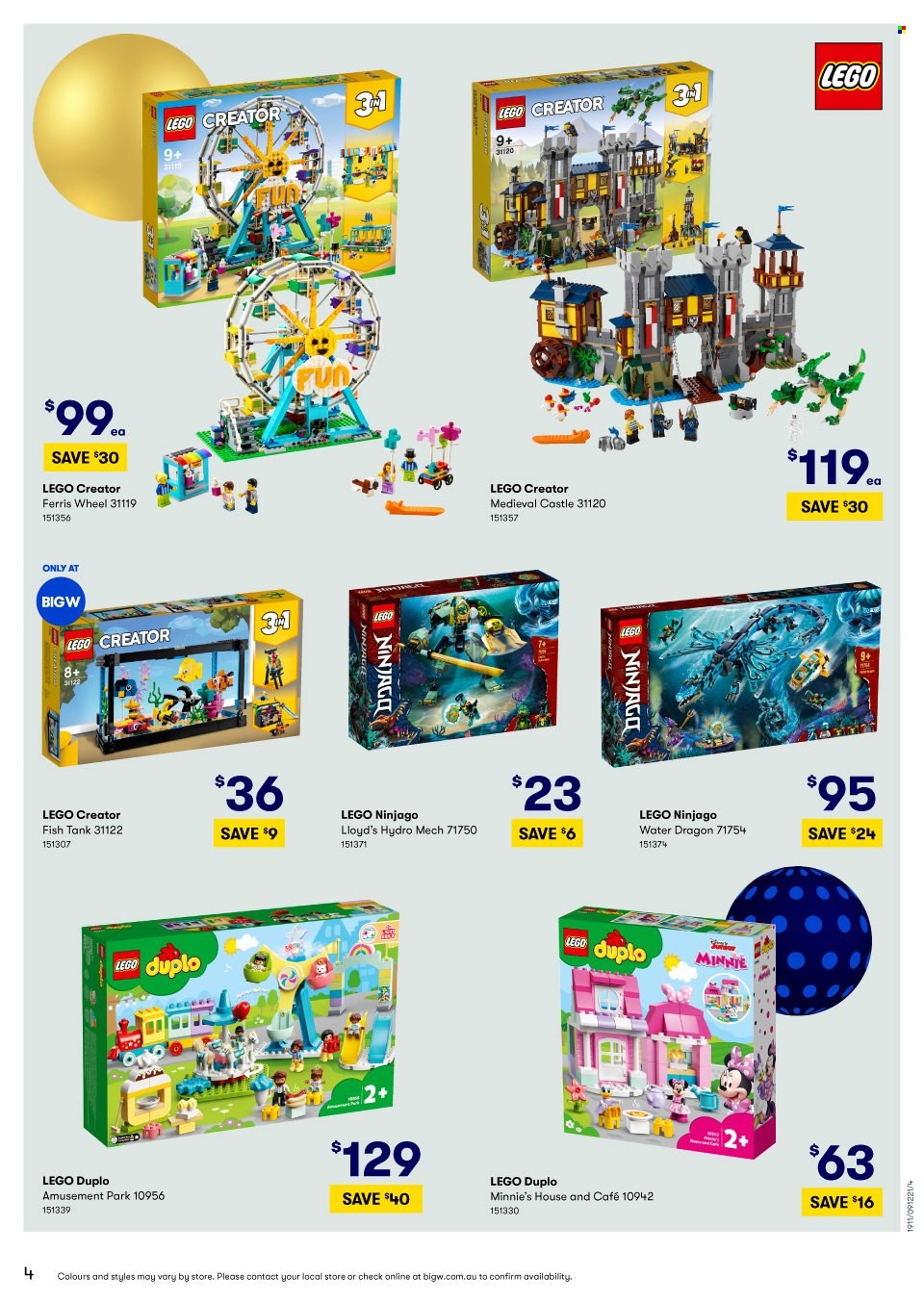 thumbnail - BIG W Catalogue - Sales products - Minnie Mouse, aquarium, tank, Ninjago, LEGO, LEGO Creator, LEGO Duplo, LEGO Ninjago. Page 4.