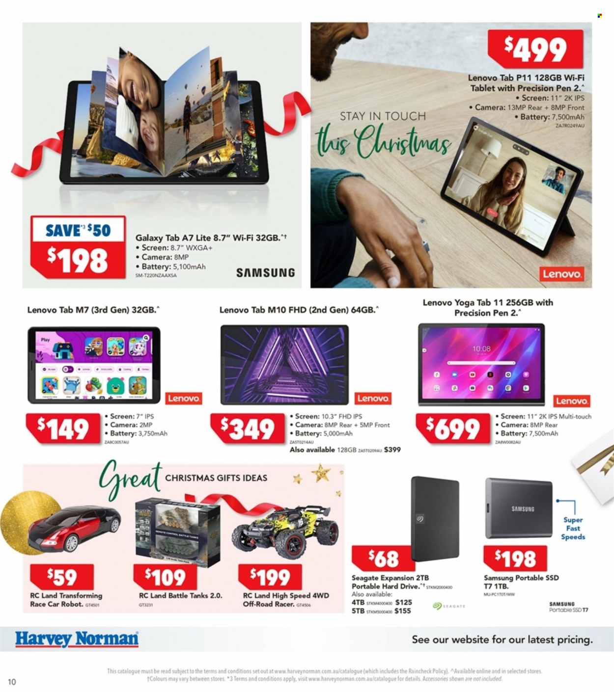 thumbnail - Harvey Norman Catalogue - 6 Dec 2021 - 24 Dec 2021 - Sales products - Lenovo, tablet, Samsung Galaxy, Samsung Galaxy Tab, pen, tank, Samsung, Seagate, hard disk, portable hard drive, camera, robot. Page 10.