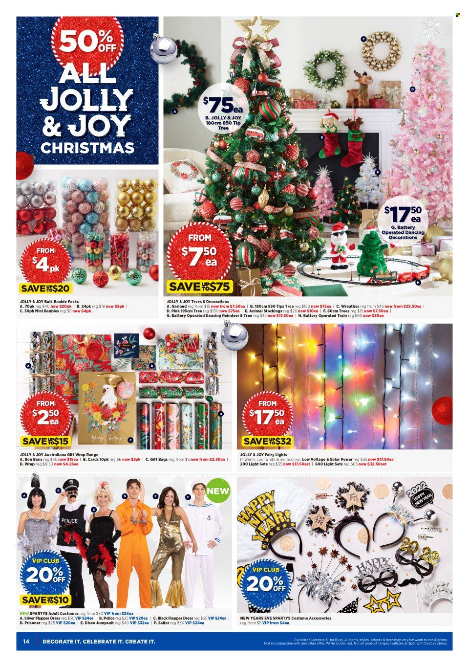 thumbnail - Spotlight Catalogue - 8 Dec 2021 - 24 Dec 2021 - Sales products - gift wrap, bag, bauble, garland, train, costume, light set. Page 14.