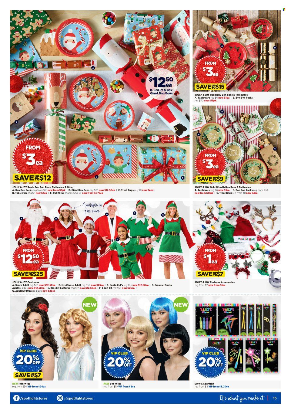 thumbnail - Spotlight Catalogue - 8 Dec 2021 - 24 Dec 2021 - Sales products - tableware, bag, Elf, wreath, costume. Page 15.