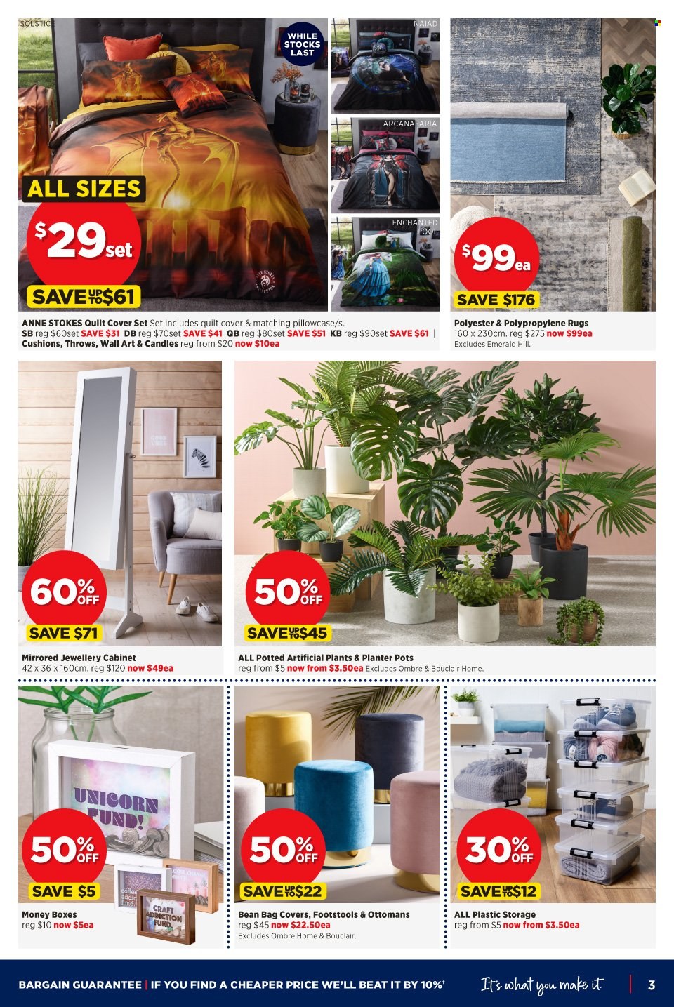 thumbnail - Spotlight Catalogue - 15 Dec 2021 - 24 Dec 2021 - Sales products - pot, candle, cushion, pillowcase, quilt, quilt cover set, artificial plant. Page 3.