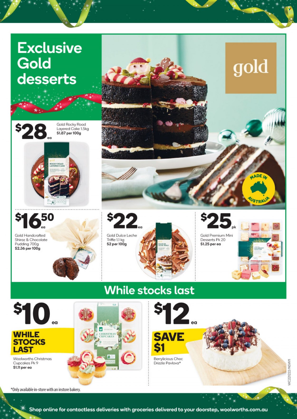 thumbnail - Woolworths Catalogue - 22 Dec 2021 - 28 Dec 2021 - Sales products - cake, cupcake, pudding, chocolate pudding, chocolate, red wine, wine, Shiraz. Page 11.