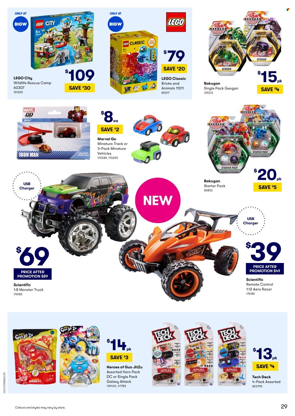 thumbnail - BIG W Catalogue - Sales products - USB charger, Monster, remote control, LEGO, LEGO City, LEGO Classic. Page 29.