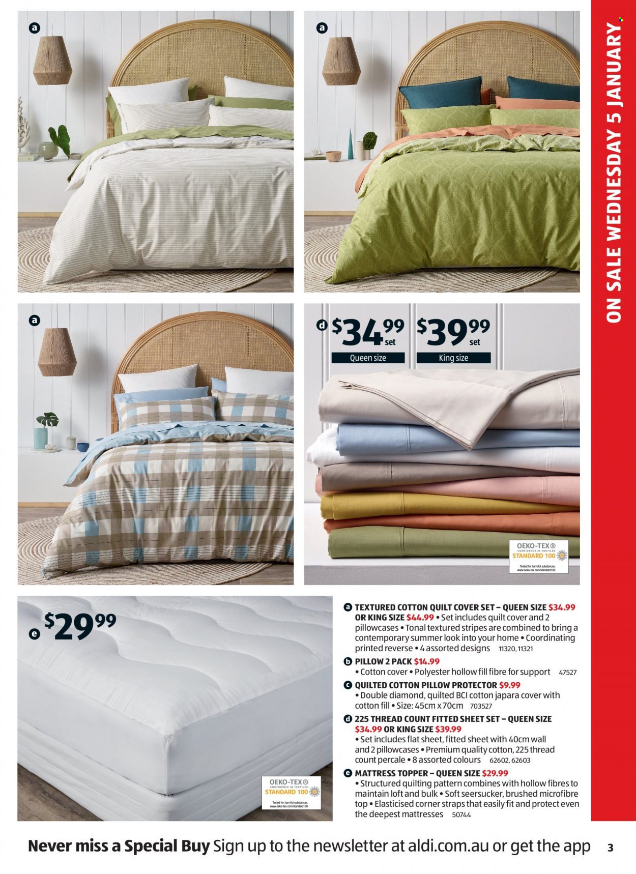 thumbnail - ALDI Catalogue - 5 Jan 2022 - 11 Jan 2022 - Sales products - topper, pillow, pillowcase, quilt, mattress protector, cotton quilt, quilt cover set. Page 3.