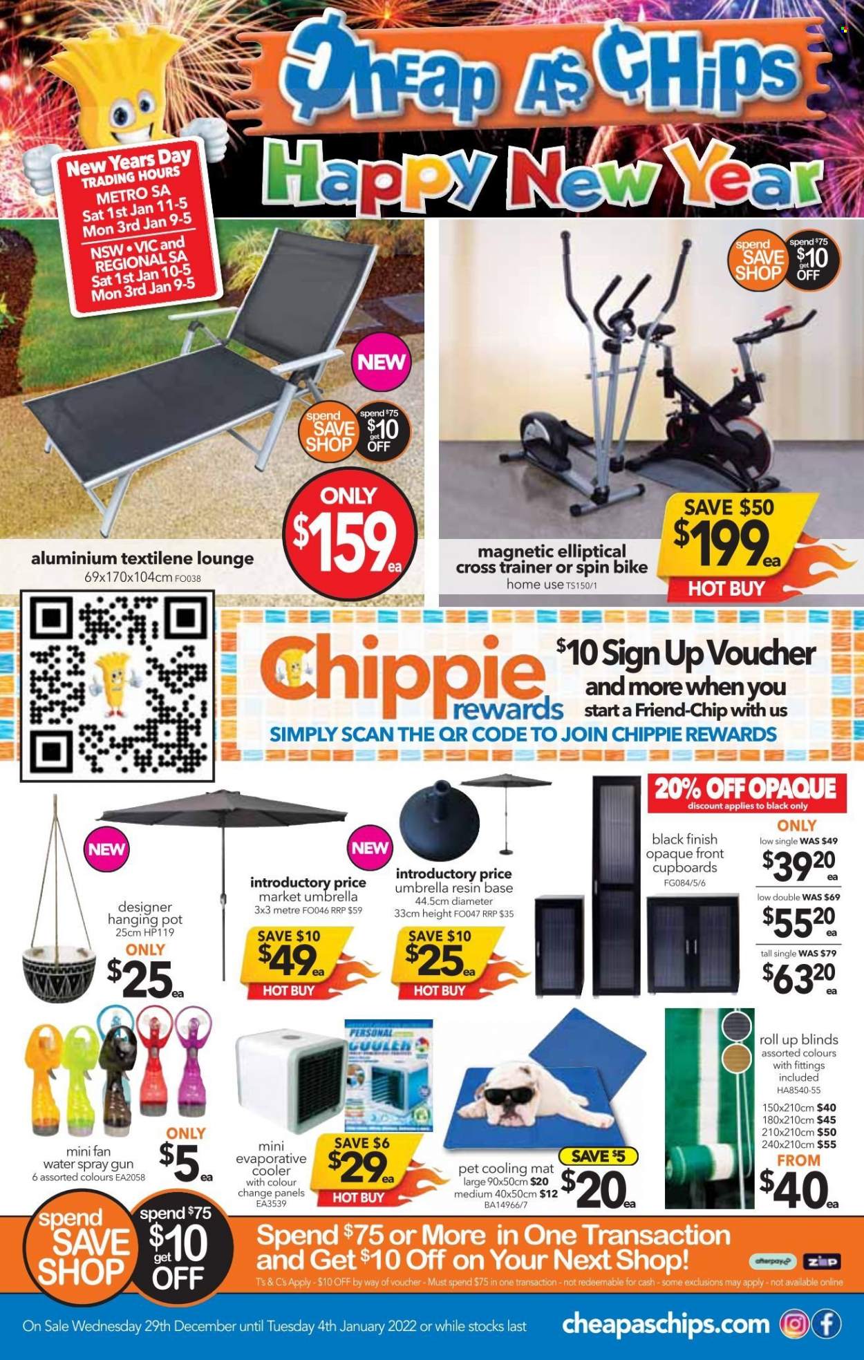 thumbnail - Cheap as Chips Catalogue - 29 Dec 2021 - 4 Jan 2022 - Sales products - pot, spray gun, umbrella. Page 1.