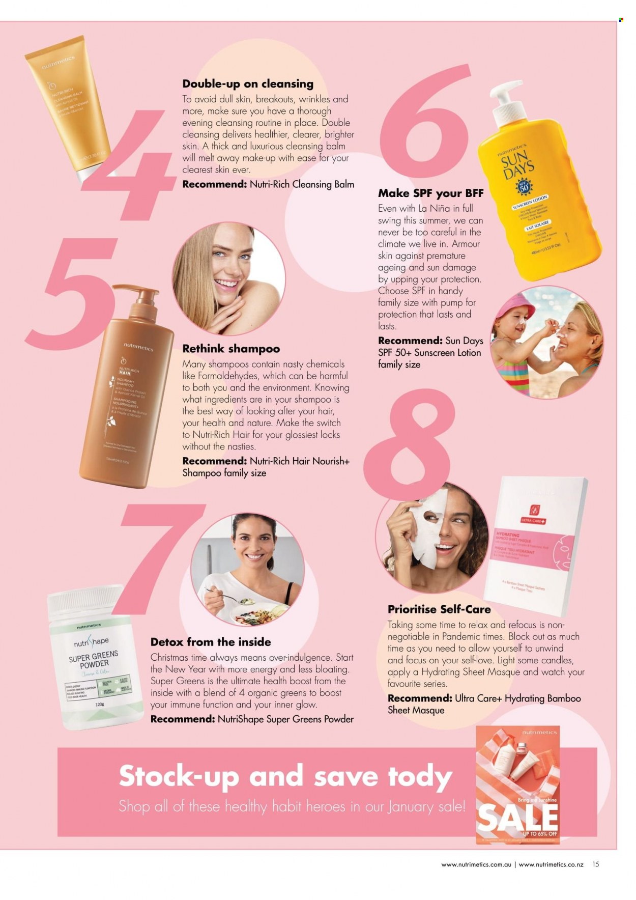 thumbnail - Nutrimetics Catalogue - 1 Jan 2022 - 31 Jan 2022 - Sales products - shampoo, Nutrimetics, body lotion, sunscreen lotion, makeup. Page 15.