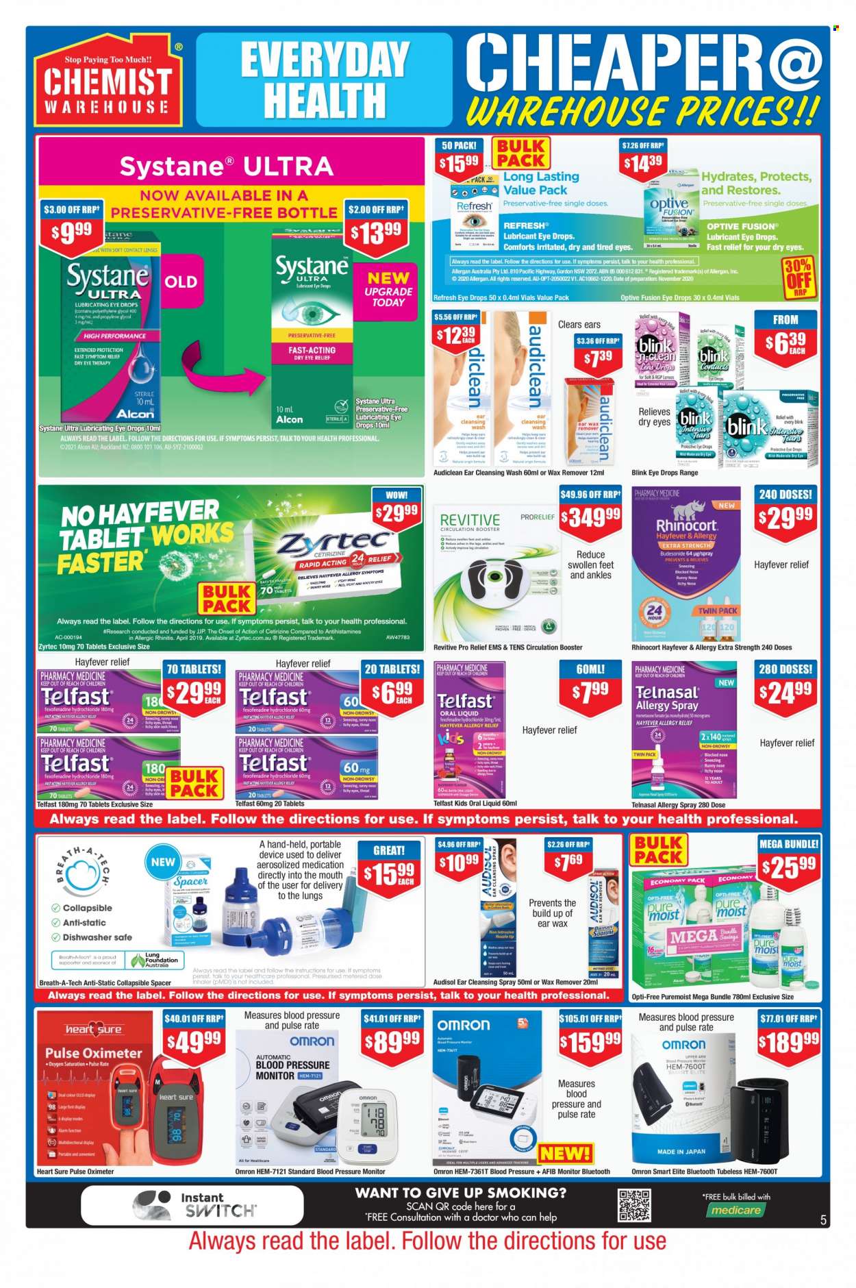 thumbnail - Chemist Warehouse Catalogue - 3 Jan 2022 - 16 Jan 2022 - Sales products - Sure, lubricant, Systane, Zyrtec, eye drops, Telfast, Omron, pressure monitor, pulse oximeter, Revitive. Page 5.