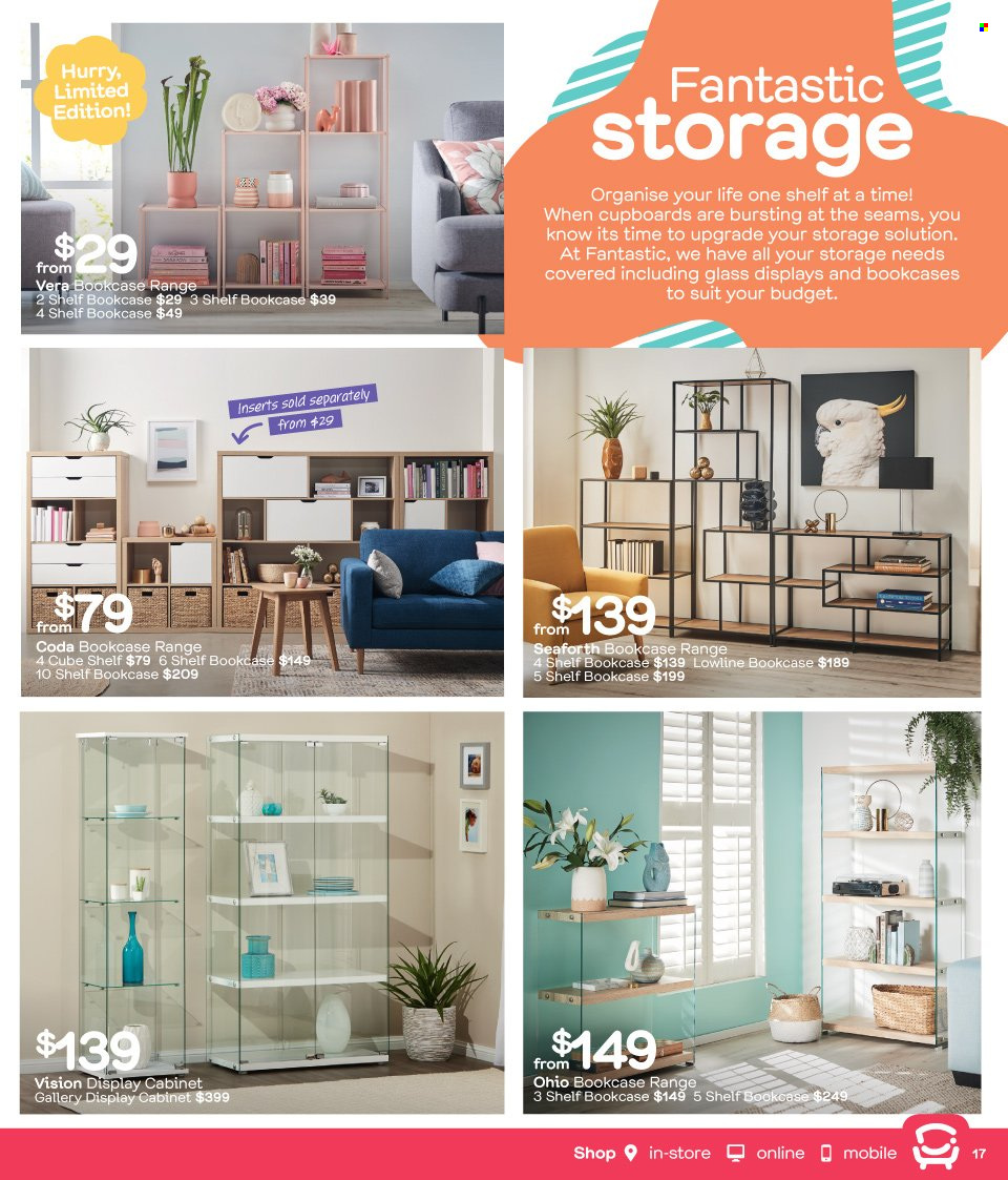 thumbnail - Fantastic Furniture Catalogue - 23 Dec 2021 - 31 Jan 2022 - Sales products - cabinet, bookcase, shelves. Page 17.