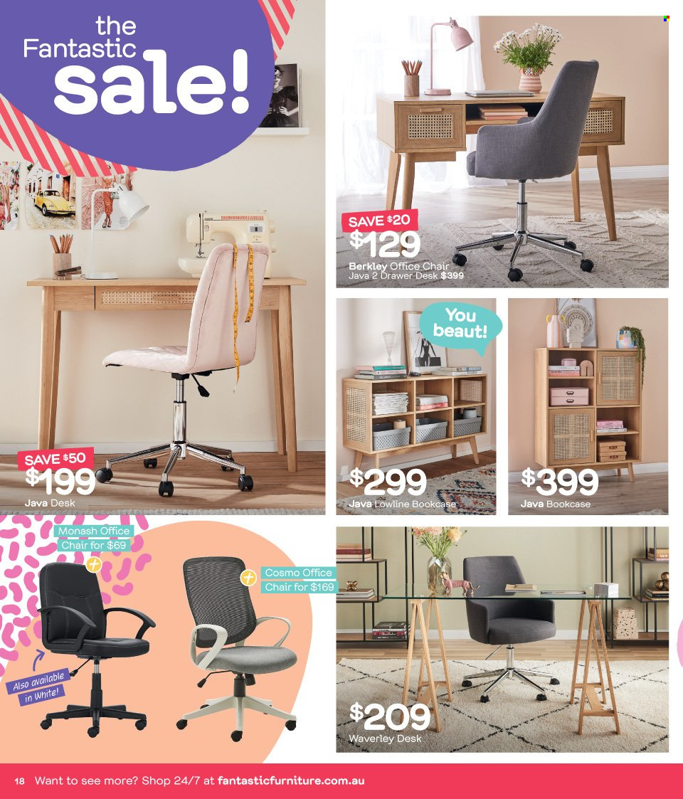 thumbnail - Fantastic Furniture Catalogue - 23 Dec 2021 - 31 Jan 2022 - Sales products - chair, bookcase, desk, office chair. Page 18.