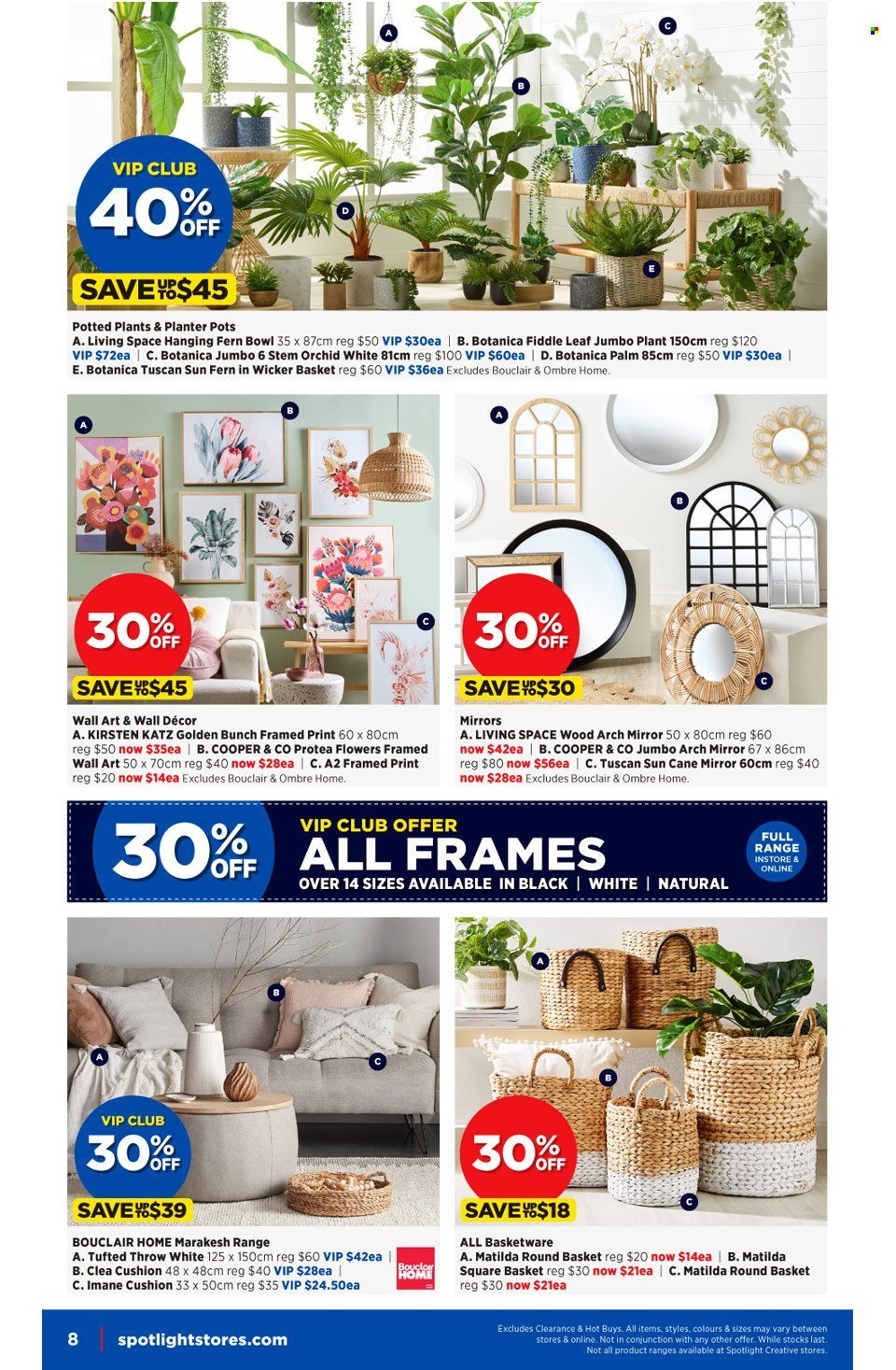 thumbnail - Spotlight Catalogue - 5 Jan 2022 - 16 Jan 2022 - Sales products - basket, pot, bowl, cushion, mirror, wall decor. Page 8.