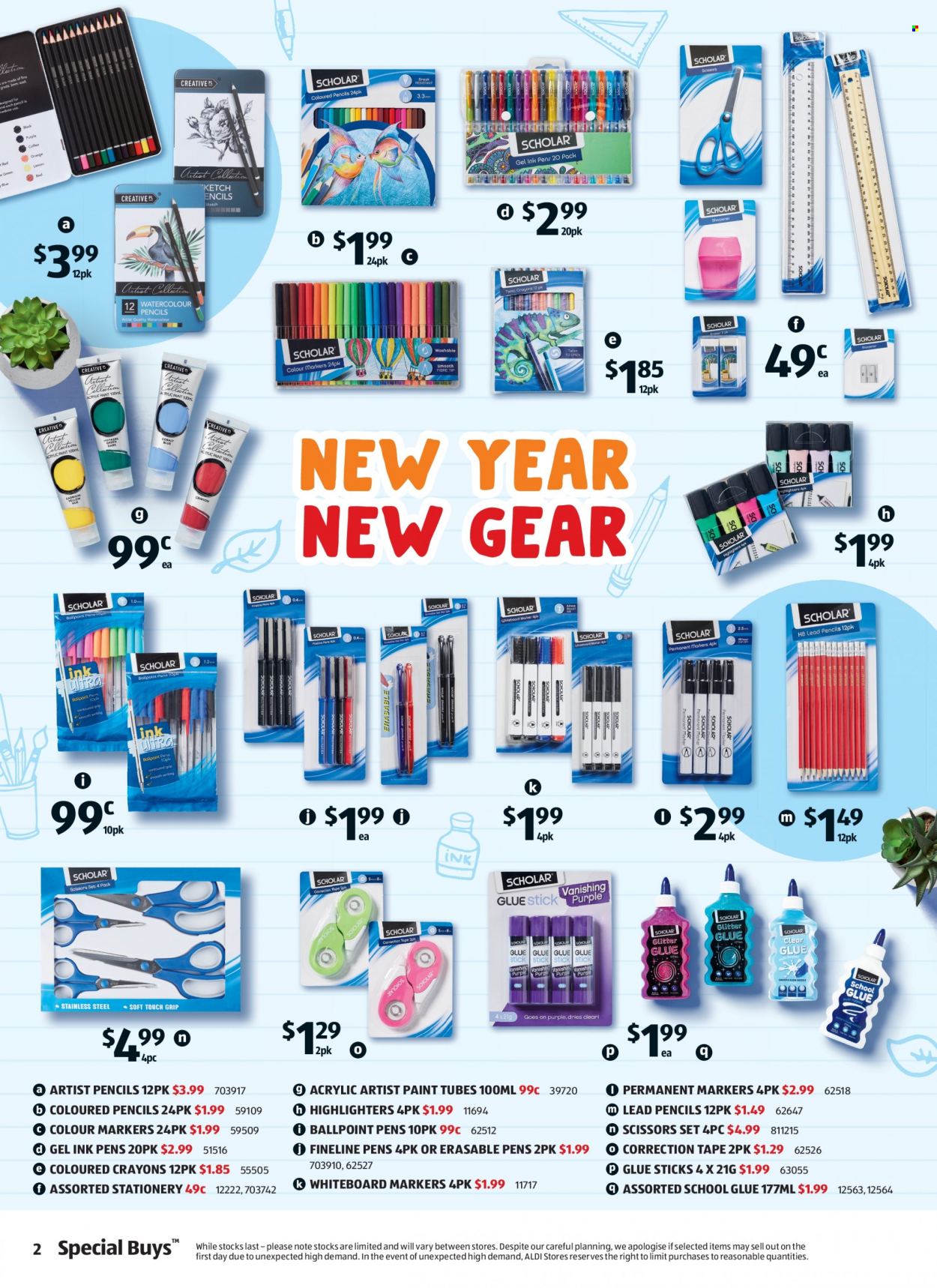 thumbnail - ALDI Catalogue - 12 Jan 2022 - 18 Jan 2022 - Sales products - glue, scissors, whiteboard, pencil. Page 2.