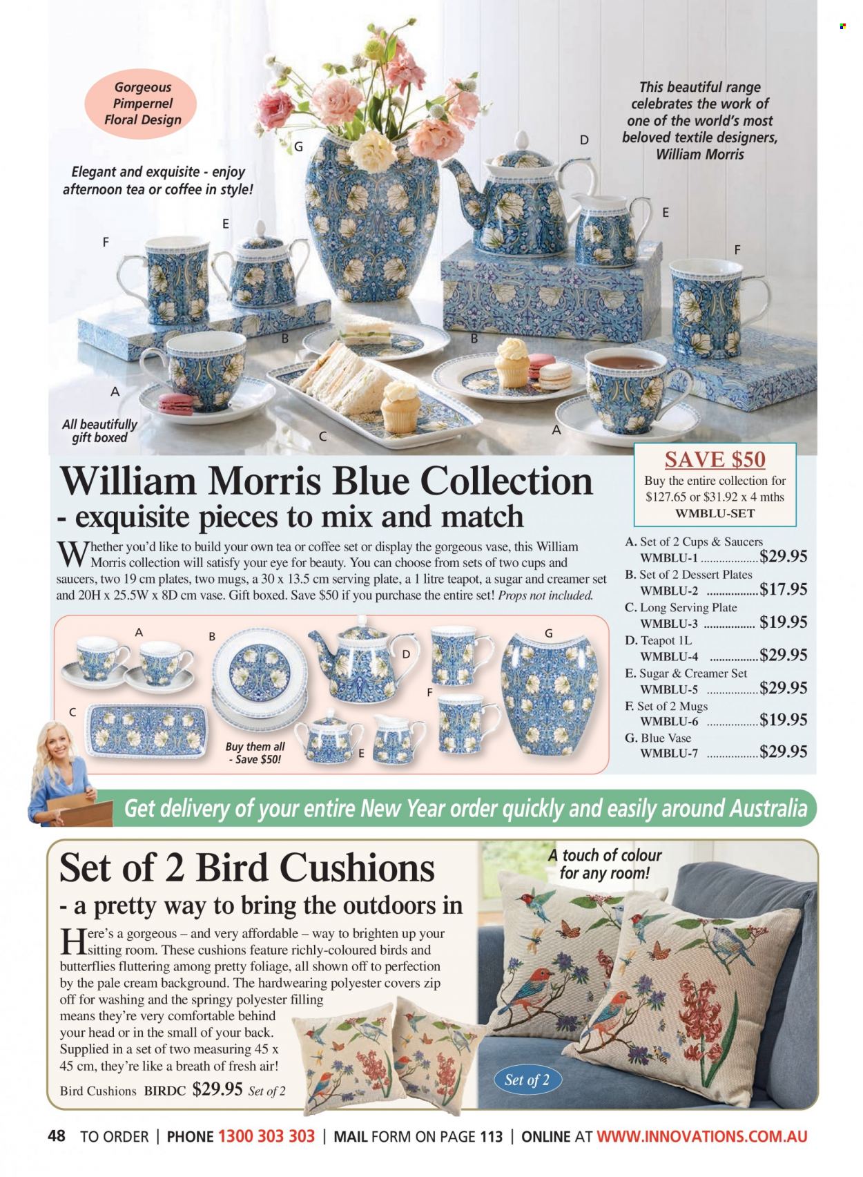 thumbnail - Innovations Catalogue - Sales products - teapot, dessert plate, cushion. Page 48.