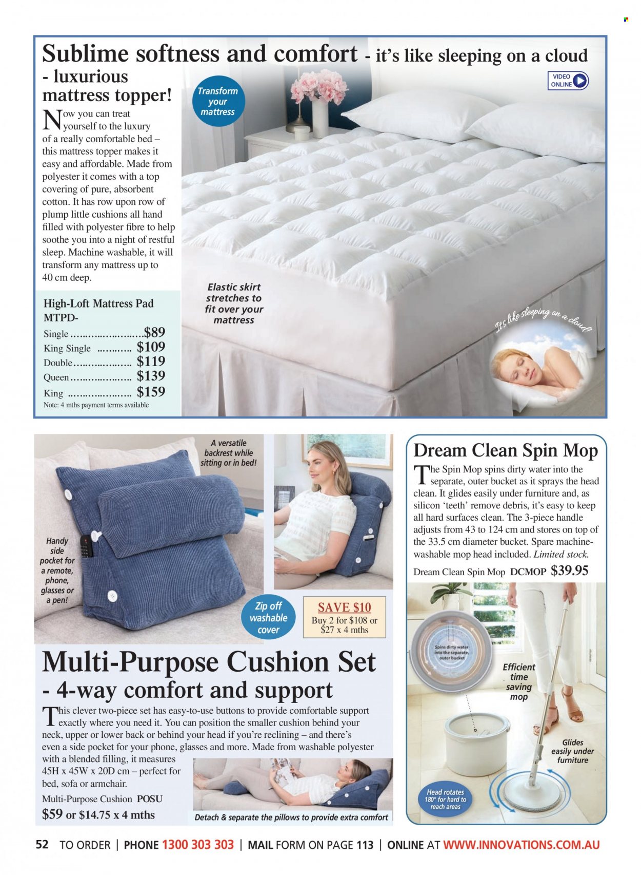 thumbnail - Innovations Catalogue - Sales products - spin mop, mop, pen, cushion, topper, pillow, mattress protector. Page 52.