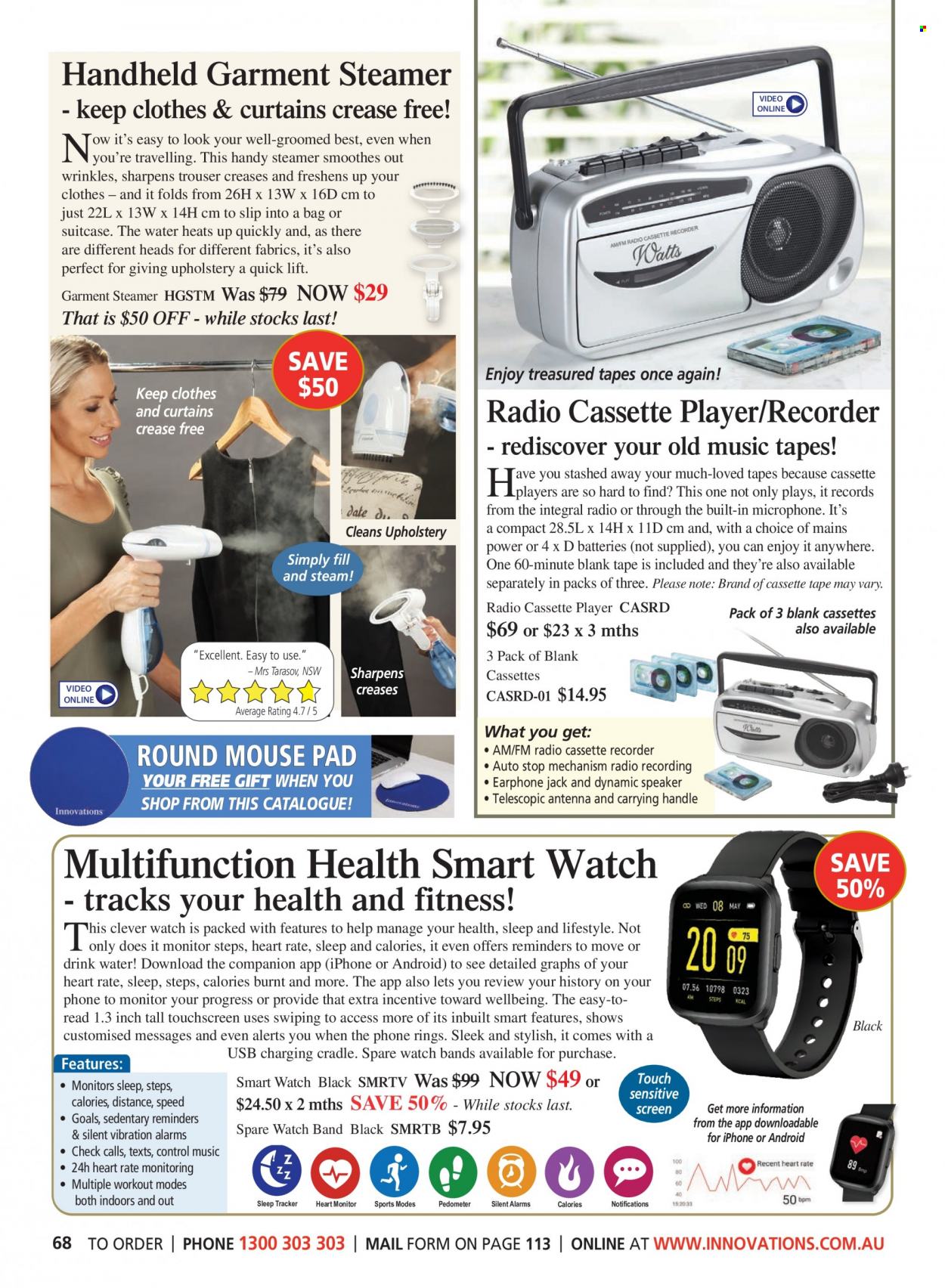 thumbnail - Innovations Catalogue - Sales products - curtain, mouse, radio, recorder, antenna, garment steamer. Page 68.